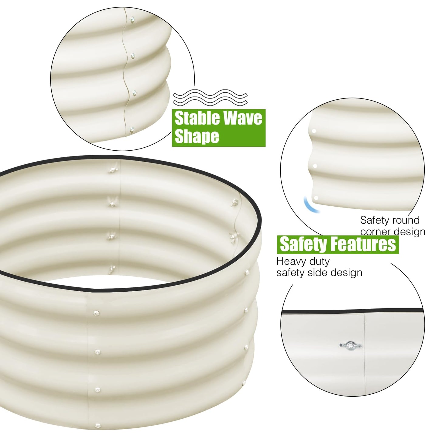 SnugNiture 2x2x1ft Round Galvanized Raised Garden Bed Kit Outdoor, Metal Planter Box for Planting Plants Vegetables, White
