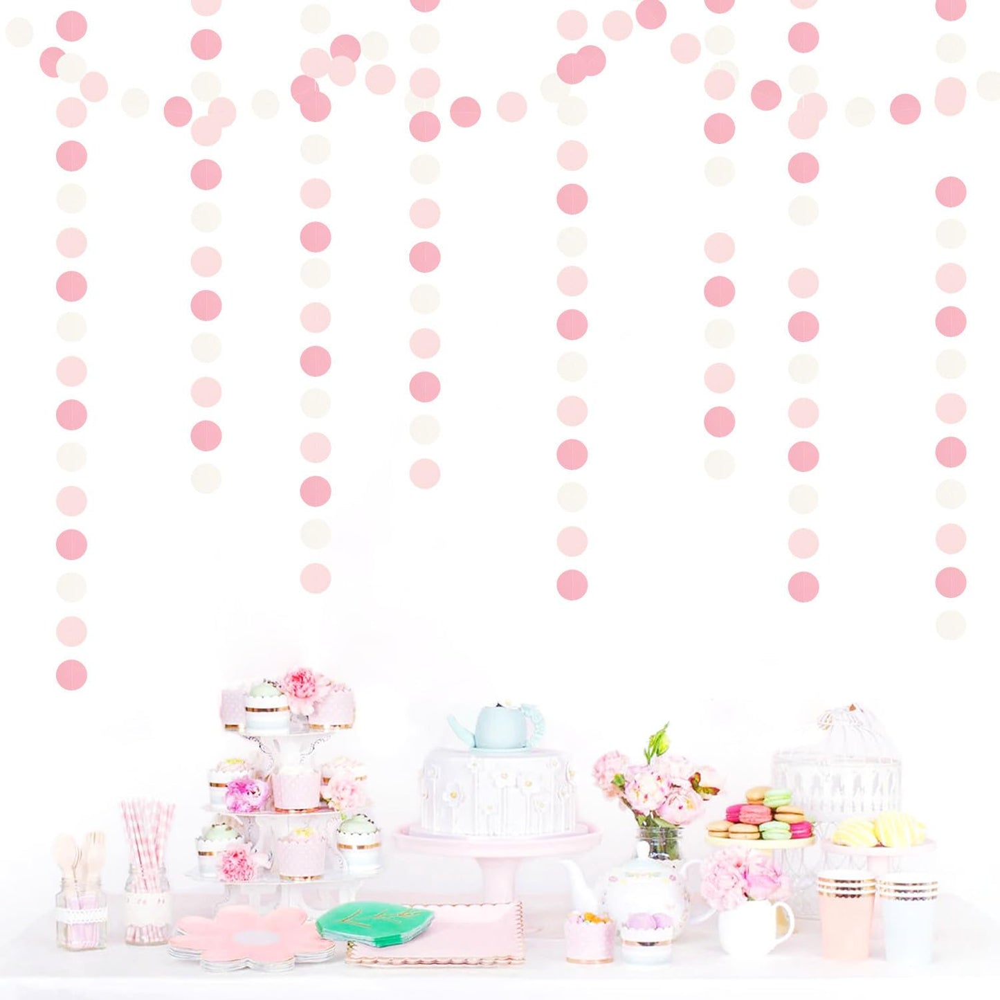 Light-Pink White Girls-Birthday Party-Decoration Garland - 52ft Baby Bridal Shower Blush Streamers,Valentines Mothers Day Graduation Bachelorette Supplies Banner Decor Lasting Surprise