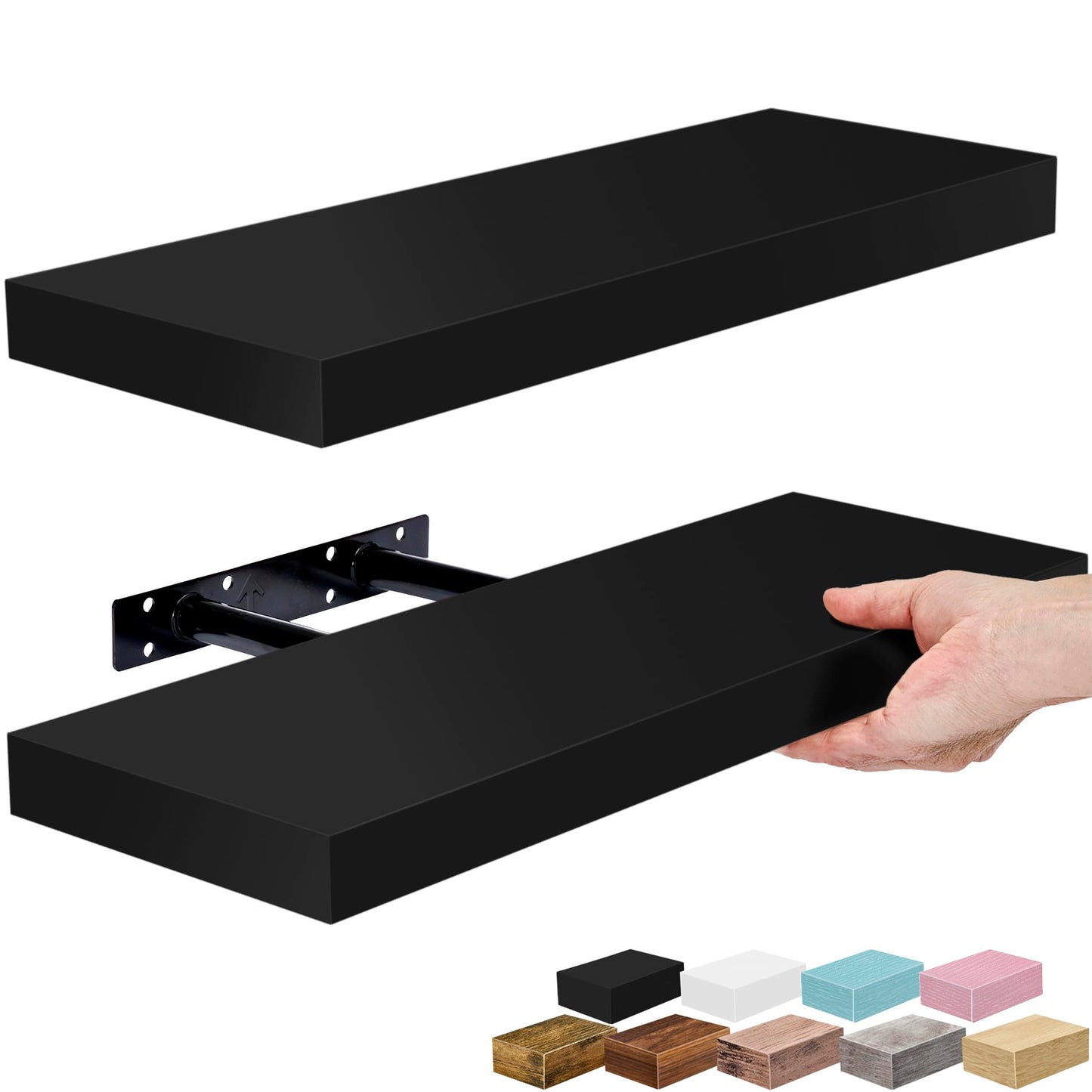 Sorbus Floating Shelves for Wall – 16 Inch Floating Shelf for Kitchen, Bedroom, Living Room, Bathroom, Home & Wall Decor - Mounted Bathroom Shelves with Invisible Brackets (Black, 2 Pack)