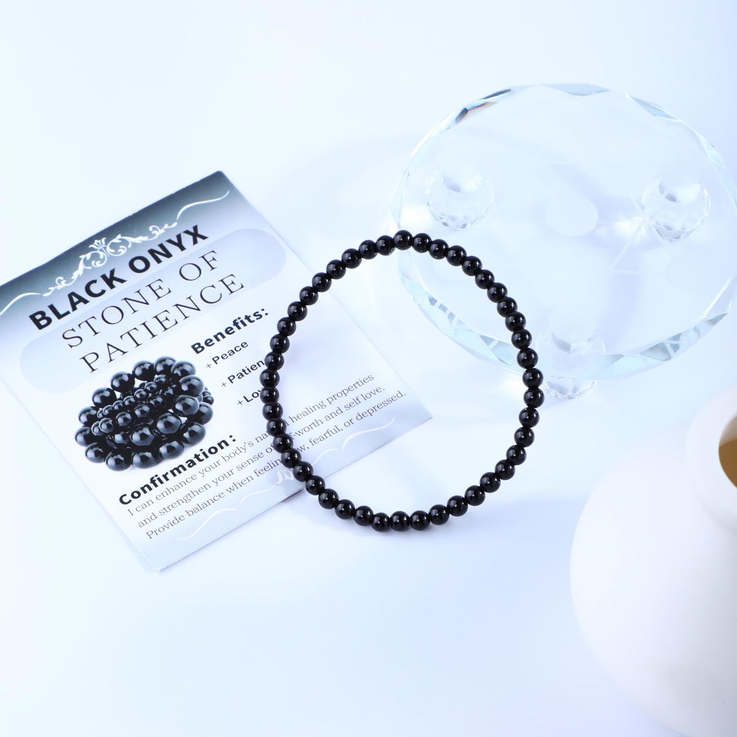 Bymitel 4mm Black Onyx - Handmade Reiki Gemstone Stretch Bracelet, Natural Beauty & Spiritual Essence, Crystal Healing for Unisex Adults