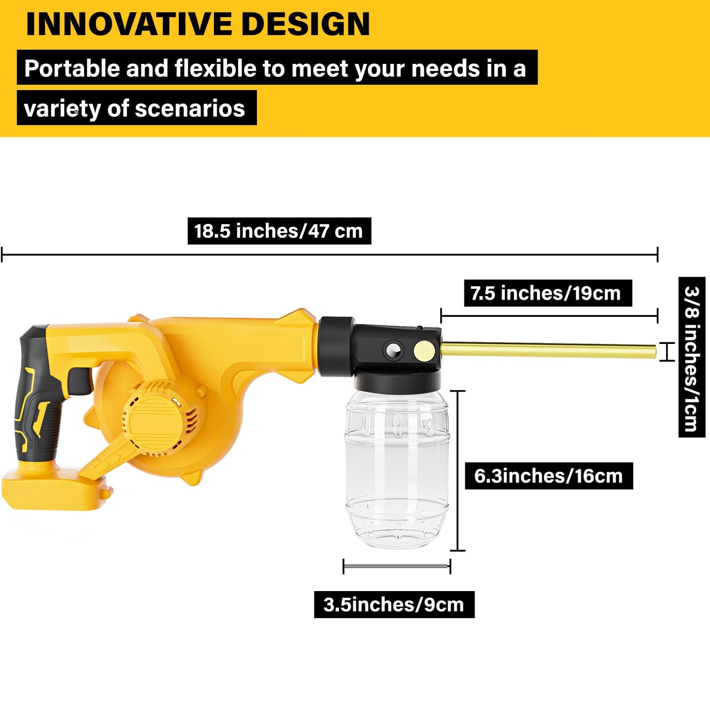 Dinftin Electric Diatomaceous Earth Duster Compatible for DeWalt 20V Battery(Battery Not Included), Garden Dust Applicator with 1L Capacity and 7.5" Nozzle, Versatile Leaf Blower & Powder Sprayer
