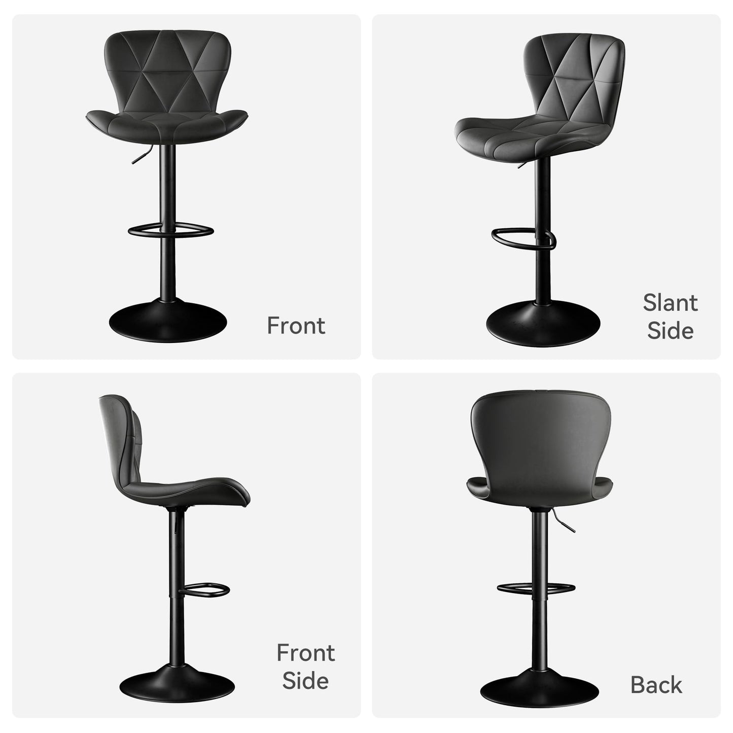 Daluvenix Bar Stools Set of 2,Adjustable Swivel Barstools, Faux Leather Bar Chairs,Upholstered Counter Height with High Backrest for Kitchen Island, Black