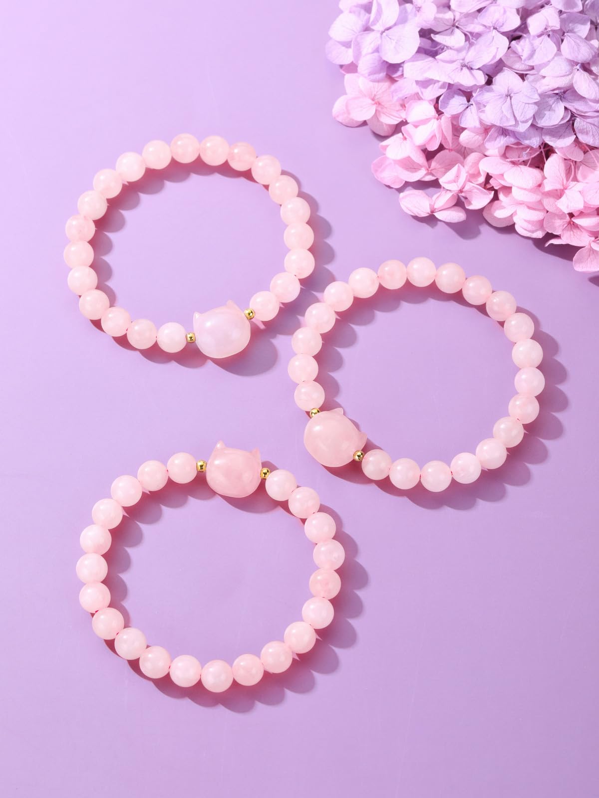 CrystalTears Rose Quartz Crystal Cat Bracelet for Women Men 8mm Healing Crystal Stone Bead Bracelets Protection Gemstones Stretch Bracelet Good Luck Bracelet Jewelry Cat Gifts for Mom Women