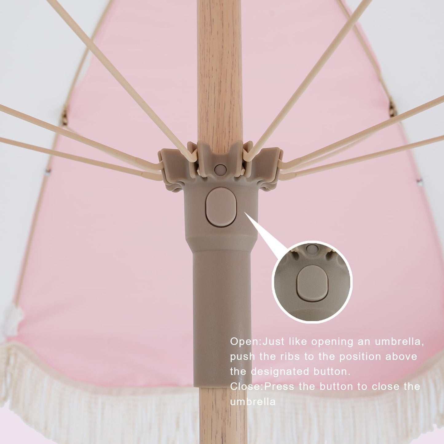 Tempera 7ft Boho Beach & Patio Umbrella with Fringe, Market Umbrellas with UPF 50+ UV & Water-Resistant Canopy, 1.5" Wood Pole & Button Tilt.