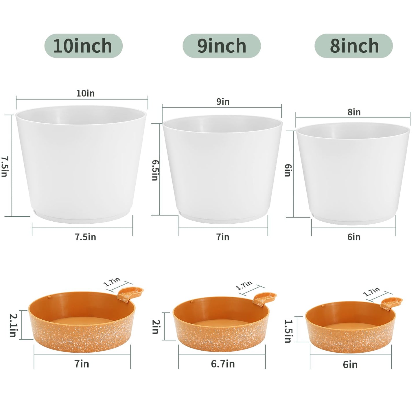 GARDIFE 10/9/8 inch Plant pots, planters for Indoor Plants, self Watering Plant Pot, Flower pots, White