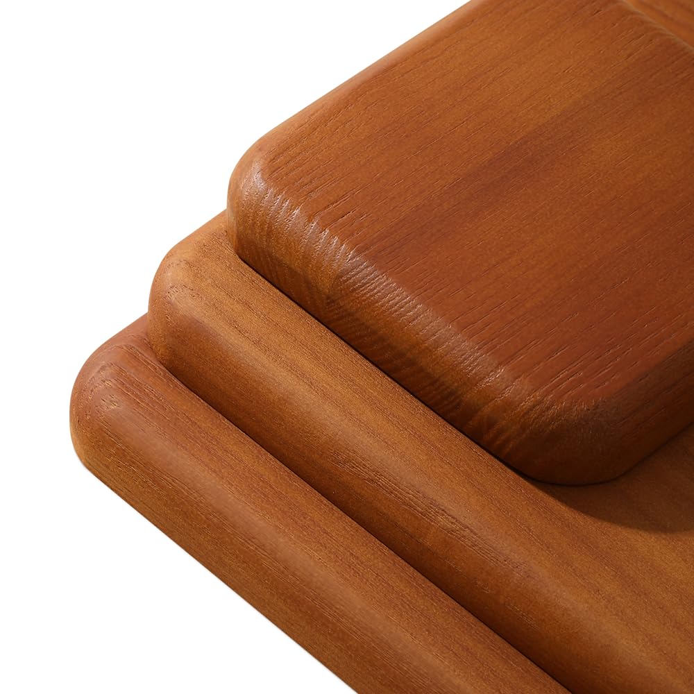 YUQIN Wooden Jewelry Display Tray Rounded Rectangle Ring Showcase Stackable Elegant Bracelet Watch Jewelry Organizer for Personal Use and Commerce (Old Lace, Large-W 7'' x H 0.6'' x L 7.9'')