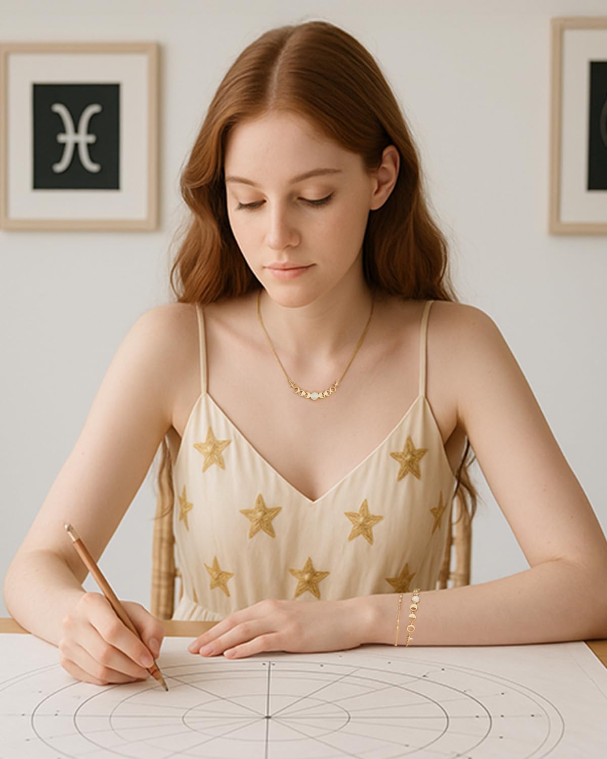 Moonstone Moon Phase Link Bracelet for Women, 14K Gold Plated Celestial New Full Moon Lunar Charm Double Layered Chain Gift for Birthday Christmas Boho Spiritual Jewelry for Wife Girlfriend Daughter