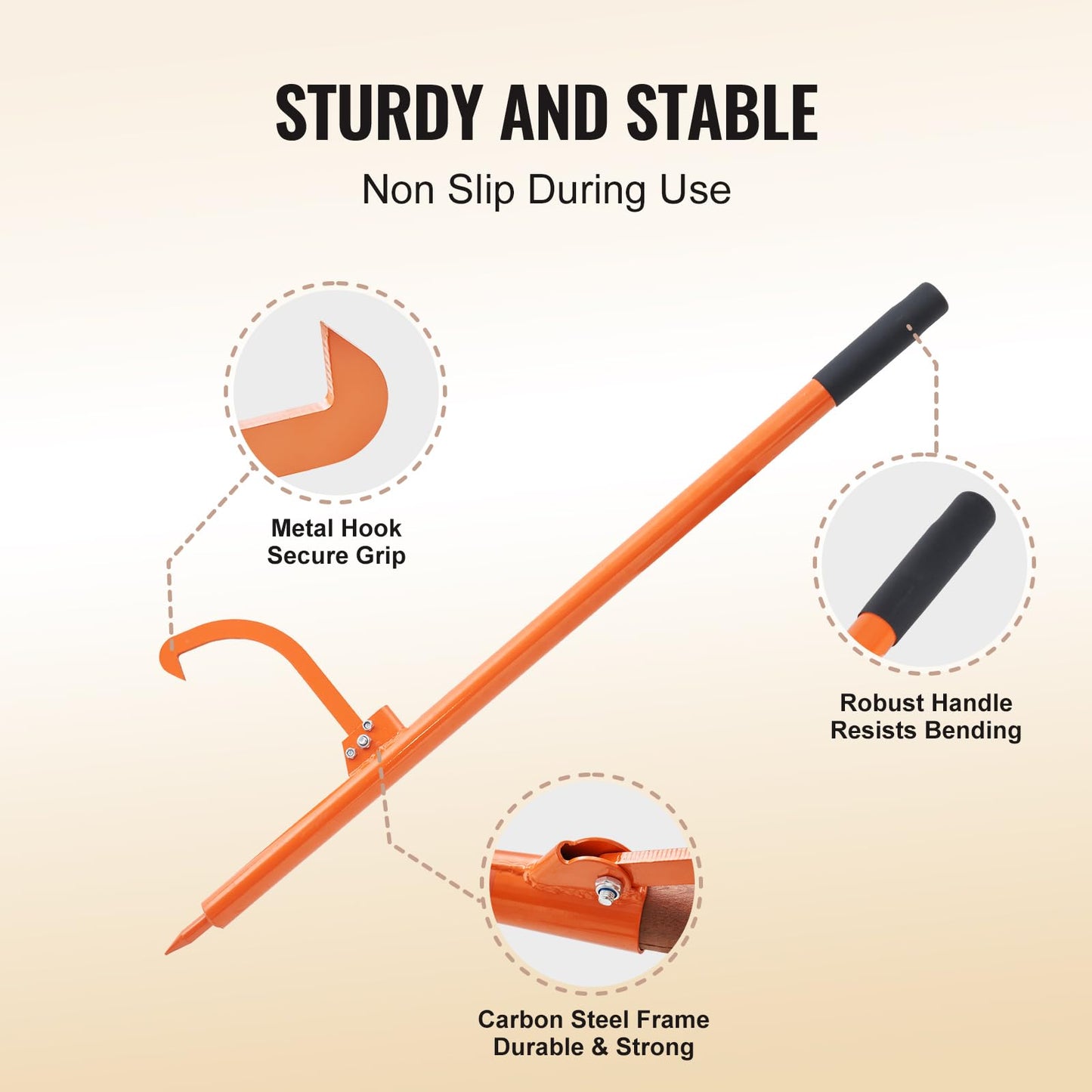 VEVOR 46.5" Log Lifter, Adjustable Heavy Duty Log Roller Cant Hook, Opening Felling Log Roller with Rubber Grip, Log Cant Hook Logging Tools for Rolling, Raising, Turning Logs up to 19" Dia