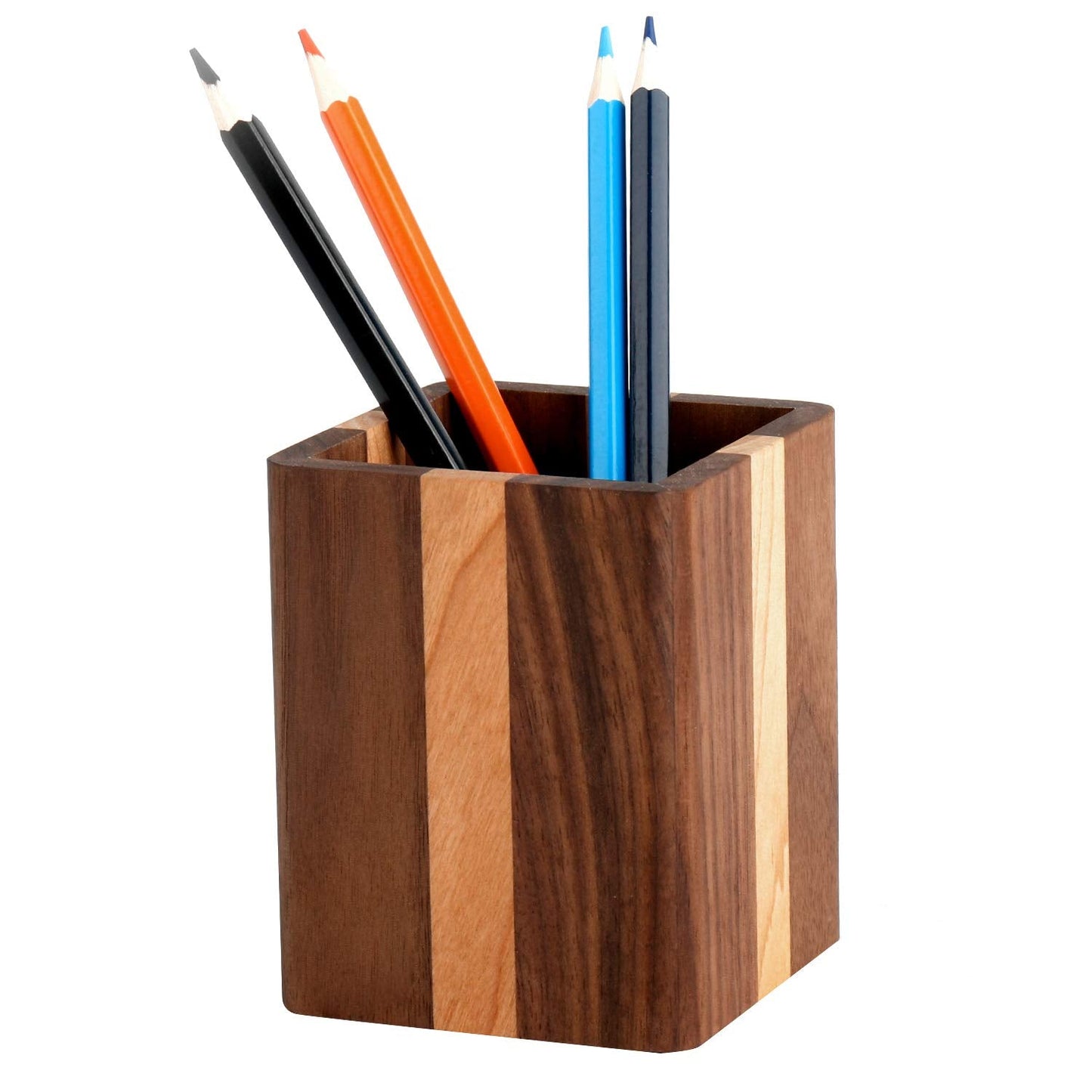 YOYAI Walnut Pencil Holder Wood Pen Holder For Desk Pen Cup Organizer Ofiice Pencil Stand Simple(Cherry center walnut side)