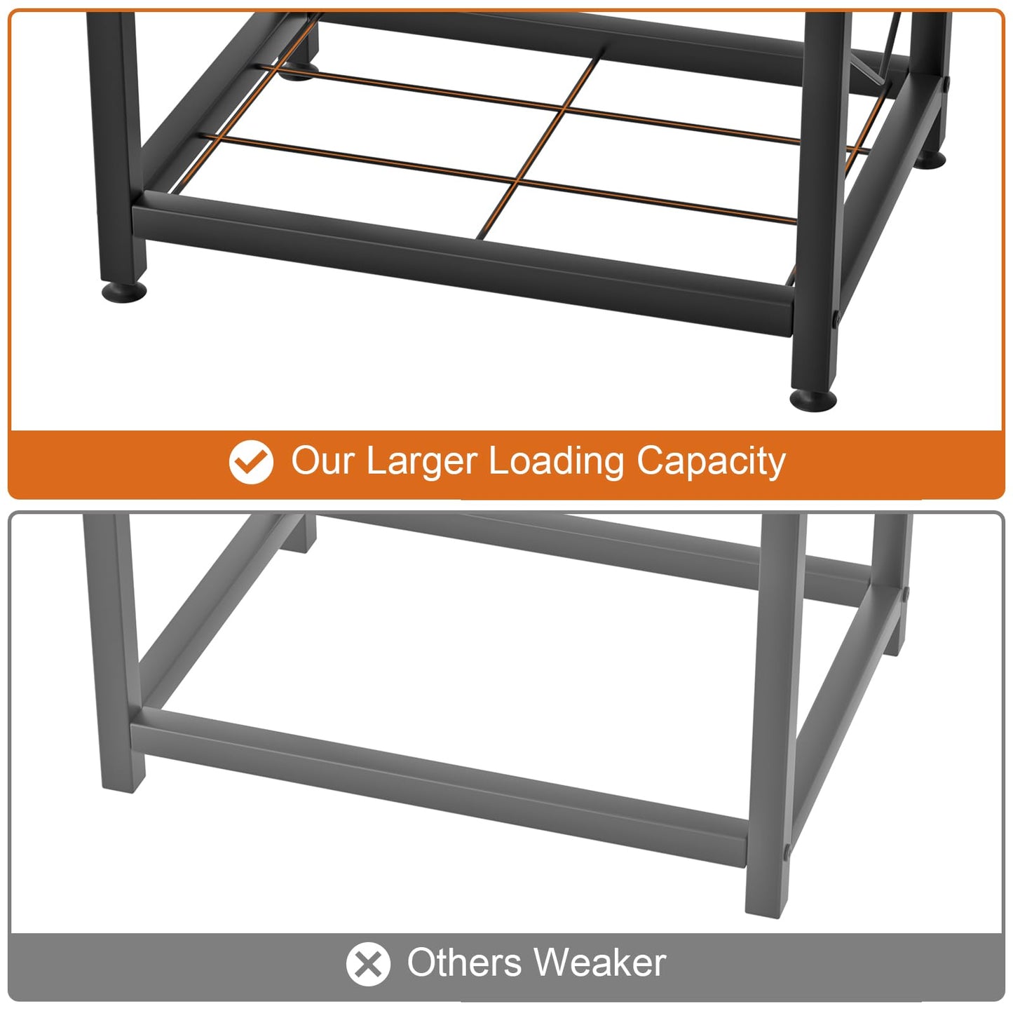 VyGrow Firewood Rack for Indoor, 2-Tier Firewood Holder with 3 Hanging Hooks, Heavy Duty Wood Rack for Outdoor Patio, Black