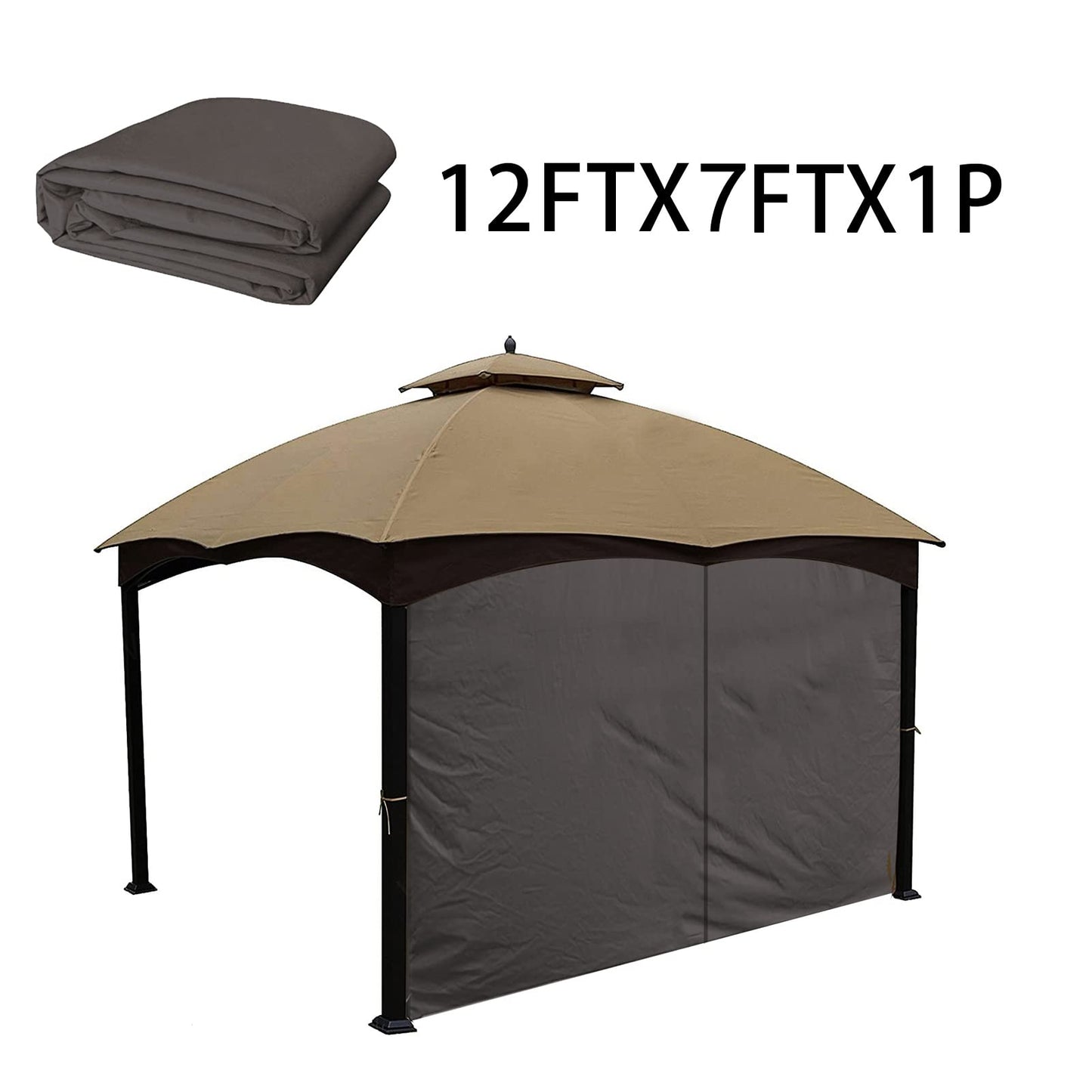 Gazebo Universal Replacement Privacy Curtain – Hugline 10' x 12' Gazebo Side Wall Outdoor Privacy Panel with Zipper (Brown)