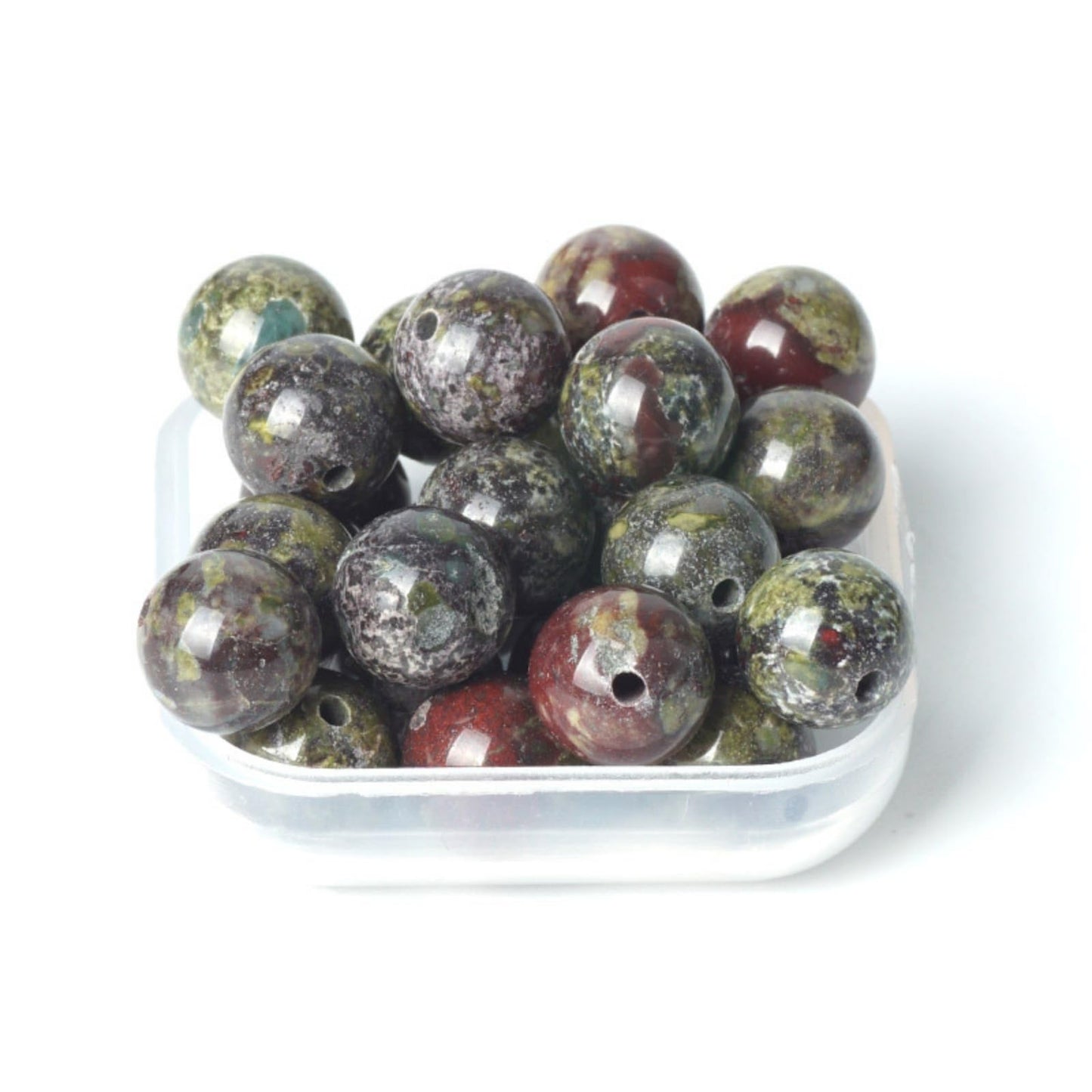 100Pcs Natural Stone 6mm Dragon Bloodstone Round Loose Gemstone Energy Healing Beads Hole Size 1mm DIY Smooth Beads for Bracelet Necklace Earrings Jewelry Making