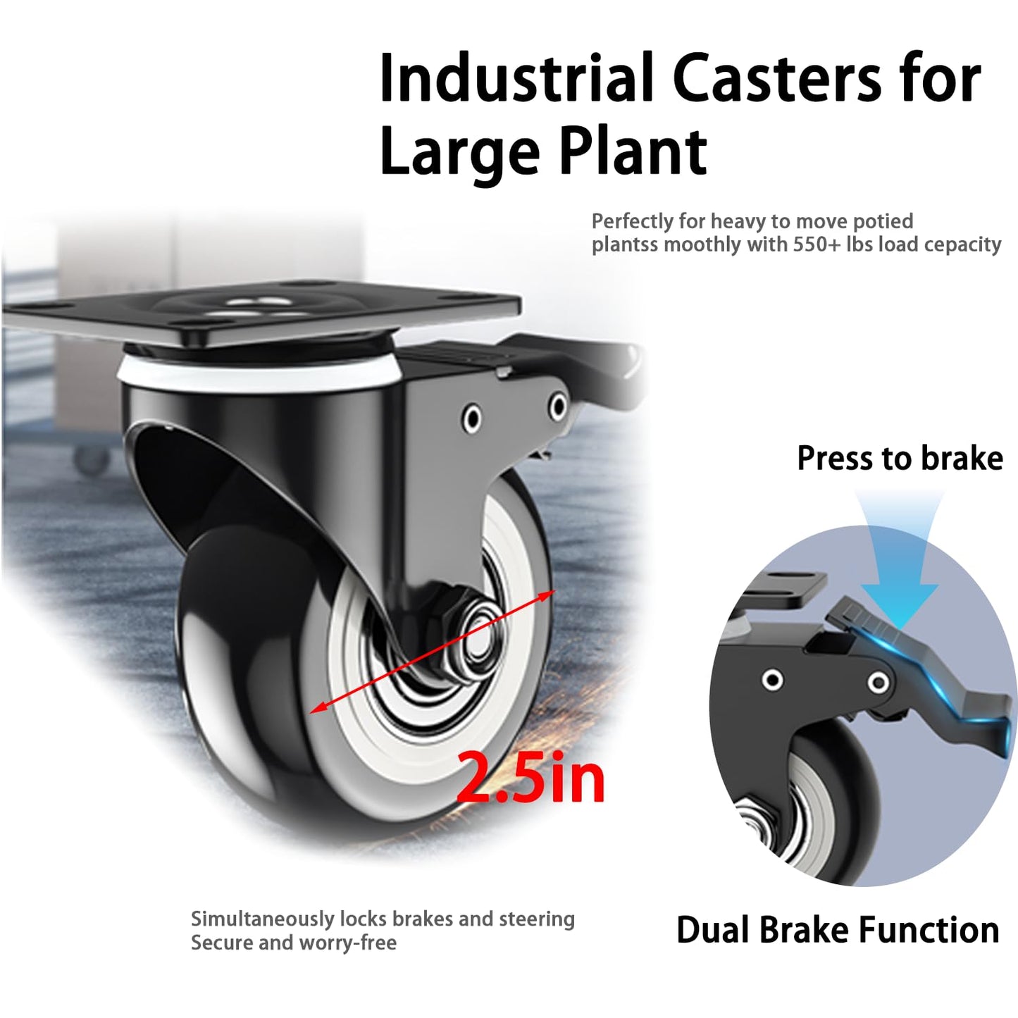 22" Plant Caddy with Wheels Heavy Duty, Metal Rolling Plant Mover Stand Indoor Outdoor, with Lockable Caster Wheels, Large Plant Pots, Parasol Stands and Bases or Plant Stand