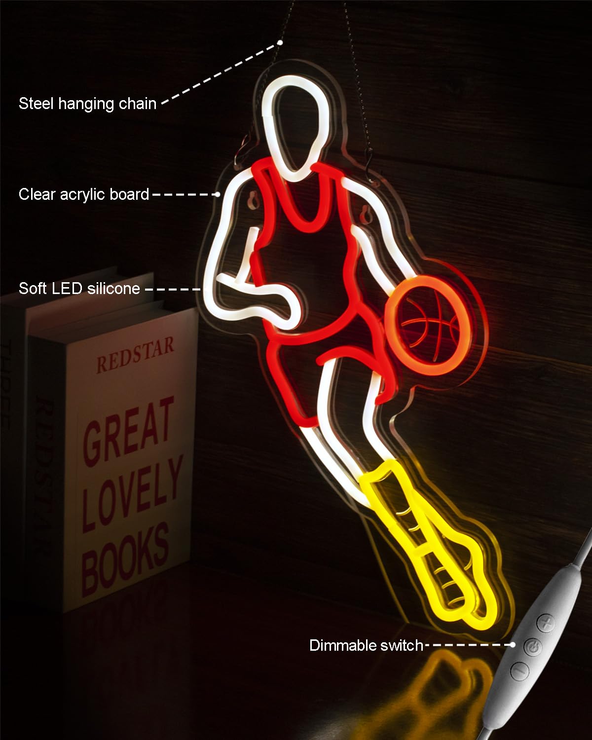 Basketball Neon Signs for Wall Decor,Sport Basketball Player LED Neon light, Dimmable USB Powered, Decor for Home Gym Bedroom Man Cave Arena Room Bar Garage,Gift for Basketball Fans