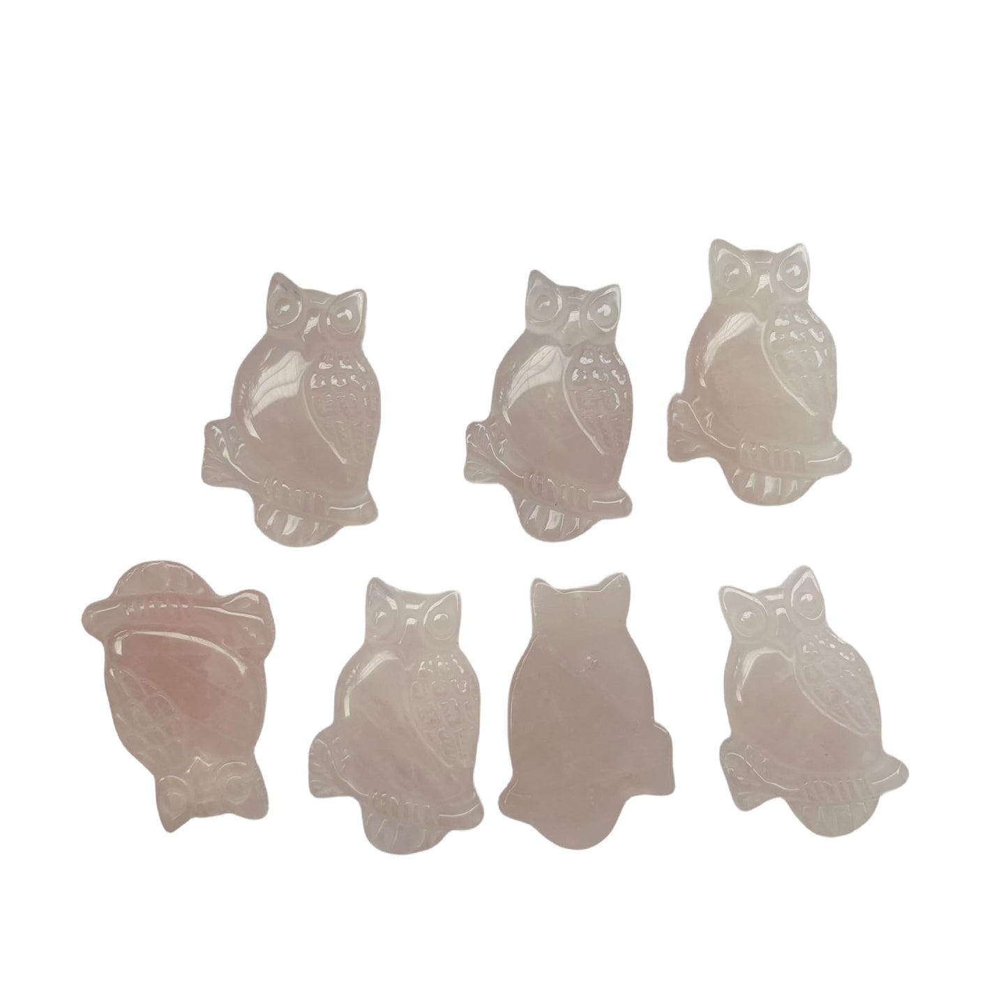 Bacatgem Natural Rose Quartz Owl Figurines Crystals and Healing Stones,Haped DIY Pendant