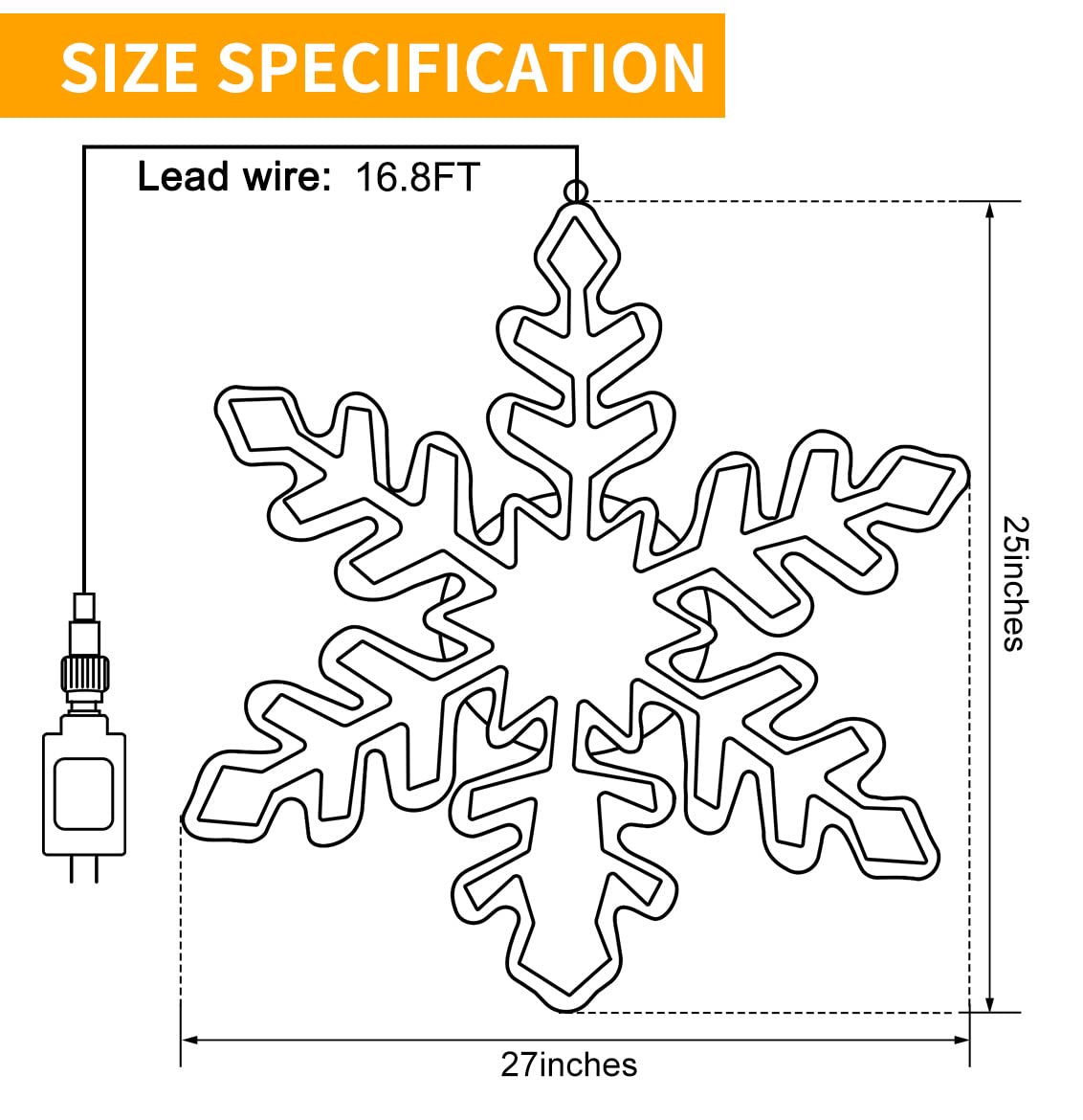 DBFAIRY 27" Christmas Big Snowflake Lights Mains Powered Window Hanging Lights Christmas Snowflakes Light,16.8Ft Long Cable Festive Decor for Porch Wall Window Decor