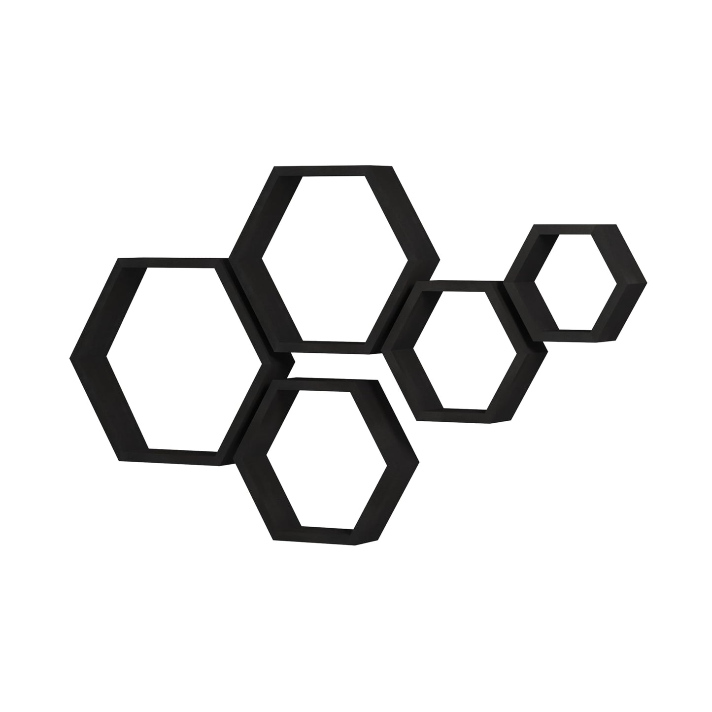 WONFUlity Hexagon Floating Shelves Honeycomb Shelves Wall Mounted Wood Farmhouse Storage Wall Shelf for Bathroom, Kitchen, Bedroom, Living Room,Driftwood Finish Decor, Black