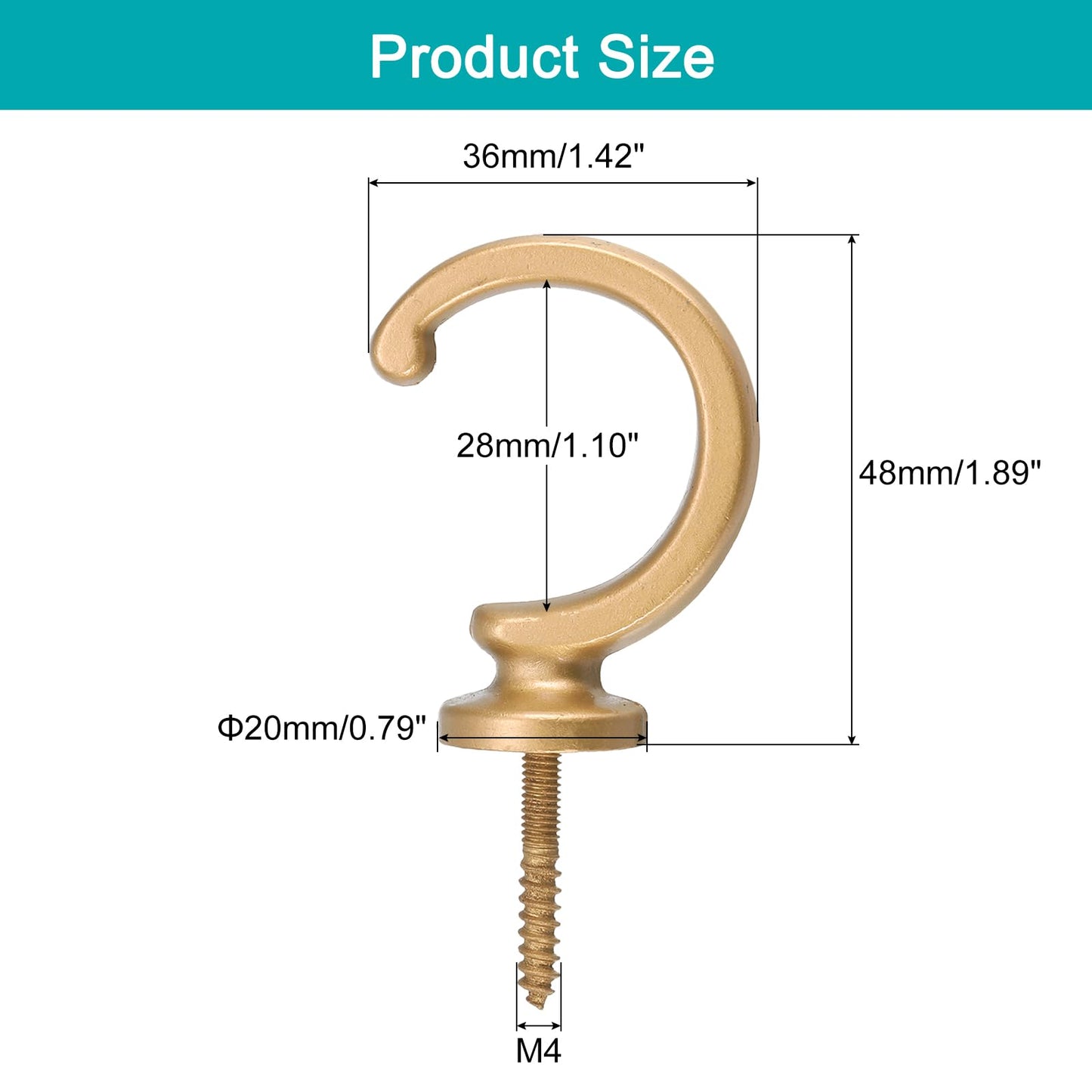 uxcell 4Pcs Curtain Holdback, Aluminum Alloy Wall Mounted Curtain Holders Drapery Tieback Hooks for Living Room Bedroom Office (Gold)