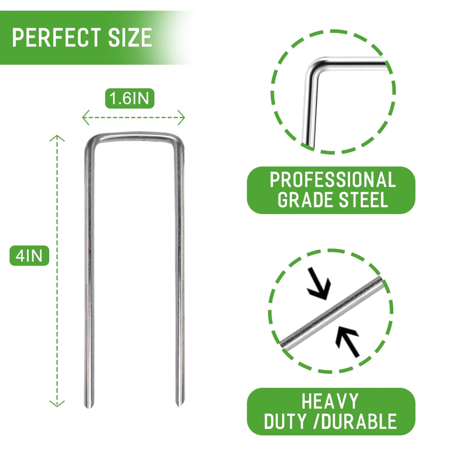 Zevlux Landscape Staples Galvanized Garden Stakes,4 inch 50 Pack 12 Gauge Heavy Duty Garden Pins for Fences, Lawns, Weed Barriers and Landscape Fabrics, Irrigation Hose,Yard Lawn, Landscape Fabric.