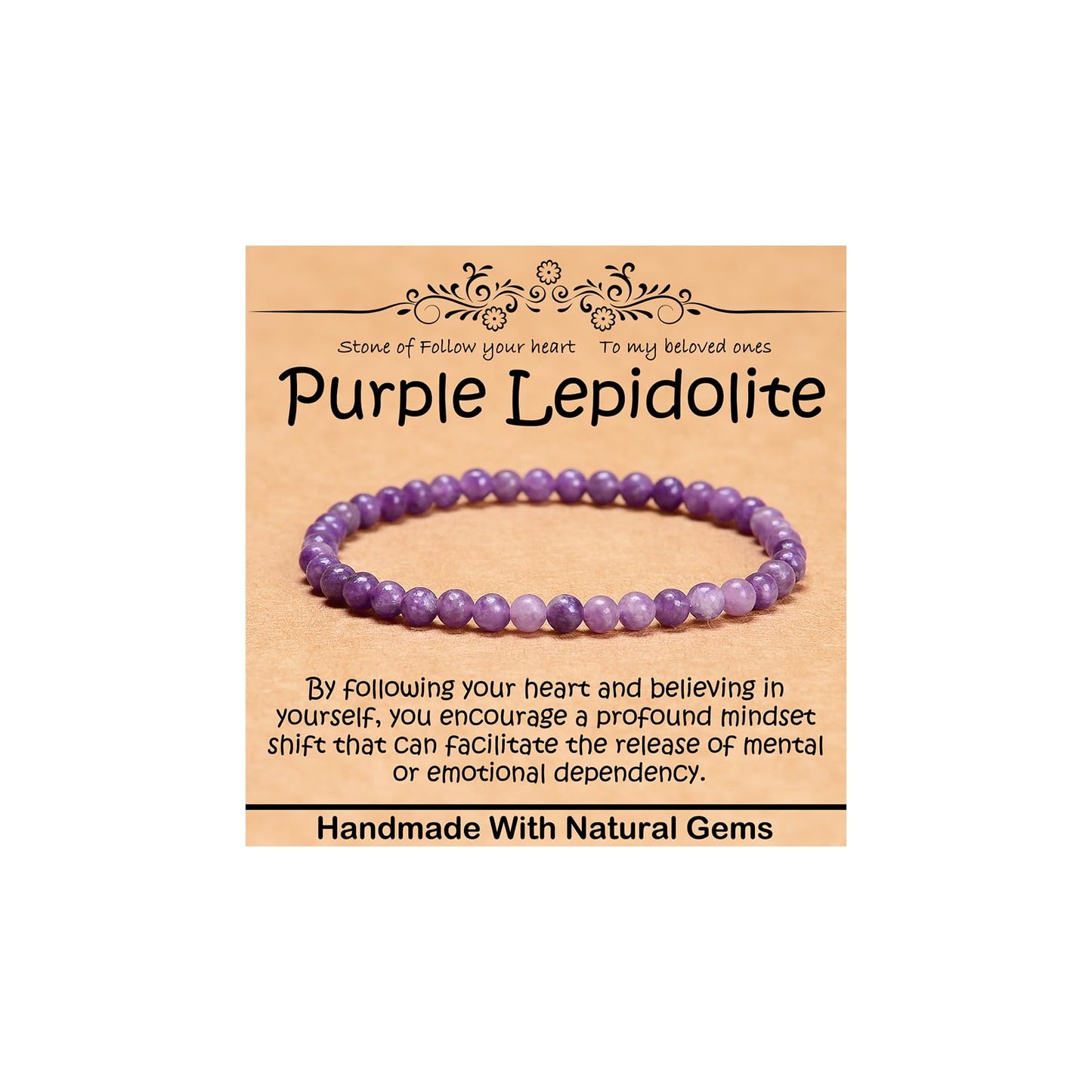 CHCCOYE 4mm Natural Healing Gemstone Bracelet Handmade Yoga Stretch Elastic Bracelet Stress Relief Crystal Jewelry for Men and Women (4mm, Purple Lepidolite)