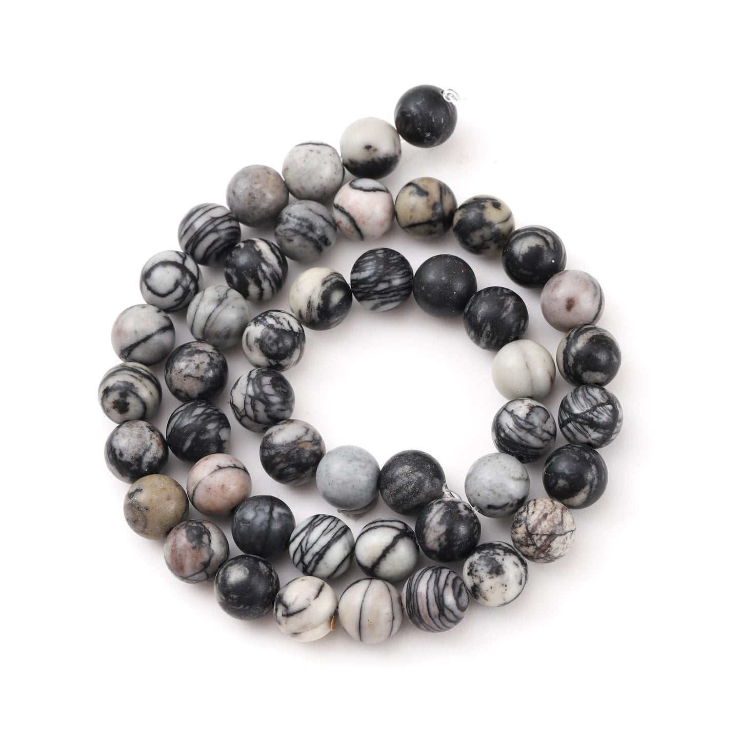 6mm 60pcs DIY Natural Black Network Zebra Stone Beads Round Healing Crystal Gemstone Loose Beads for Jewelry Making Handmade Bracelet Necklace