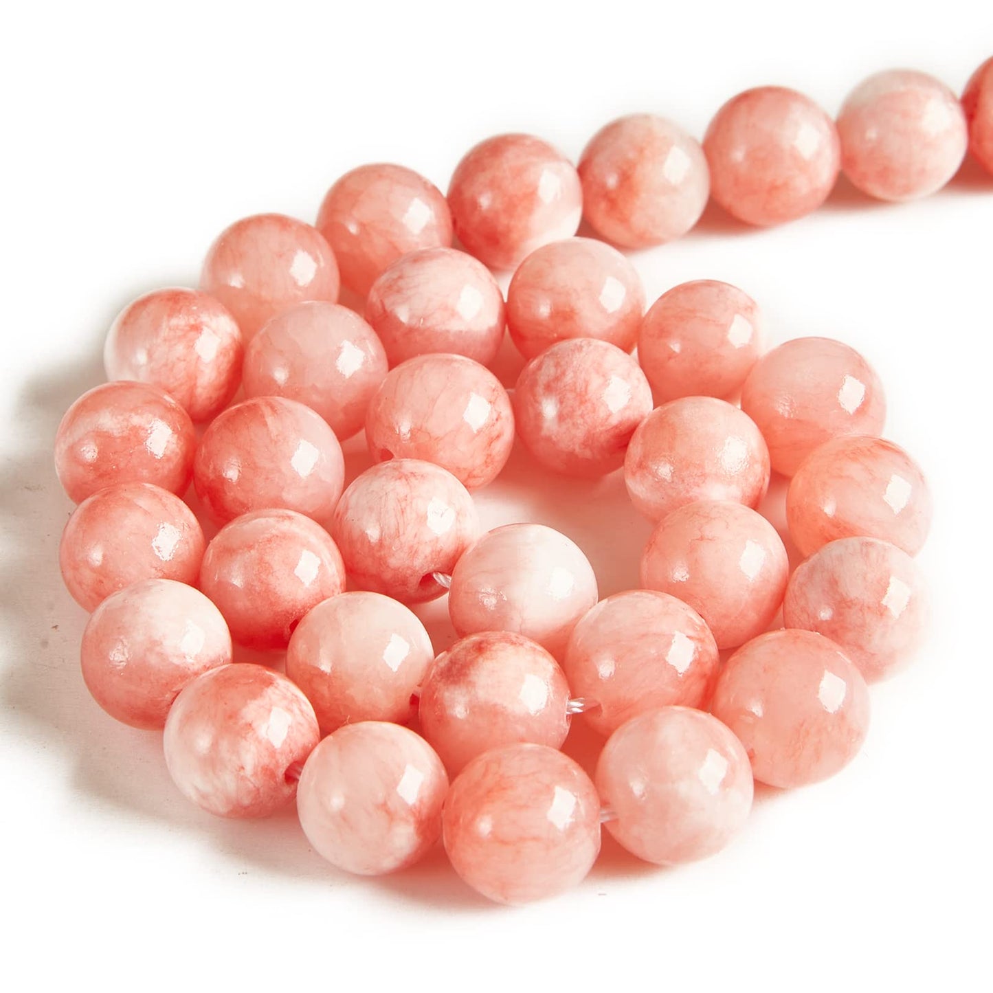 60pcs 6mm Pink White Jade Beads Natural Gemstone Beads Round Loose Beads for Jewelry Making