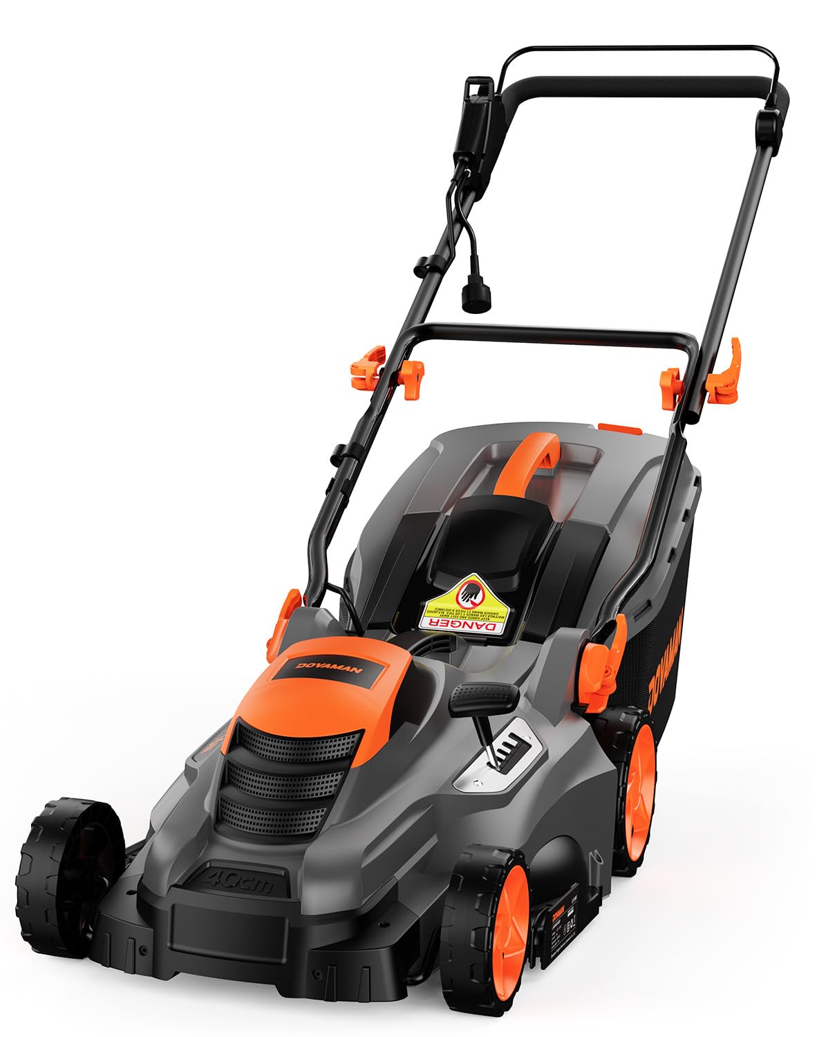 DOVAMAN 13Amp LA16M Lawn Mower, 16" Blade, 5-Position Height Adjustment, 3-Step Quick Vertical Fold Storage, 2-in-1 Mulching & Bagging, 98% Collection, Corded Lawn Mower for Your Garden