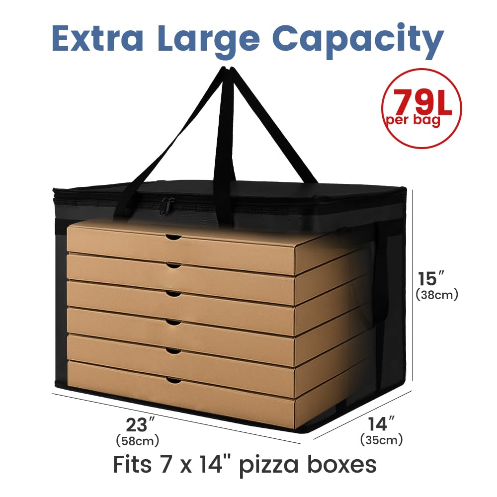 Cooler Insulated Food Delivery Bag & Drink Carrier with Hard Bottom, XXX-Large Pizza Bags for Commercial Food Delivery, Grocery Catering Travel Thermal Frozen Carrier, Cold Warmer Accessories