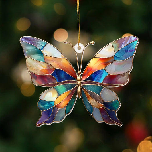 Stained Glass Butterfly Ornament Acrylic – Colorful Suncatcher Window Hanging, Glass Butterfly Decoration for Christmas Tree 2026, Spring Garden Décor, Gifts for Women & Nature Lovers(Sun-04)