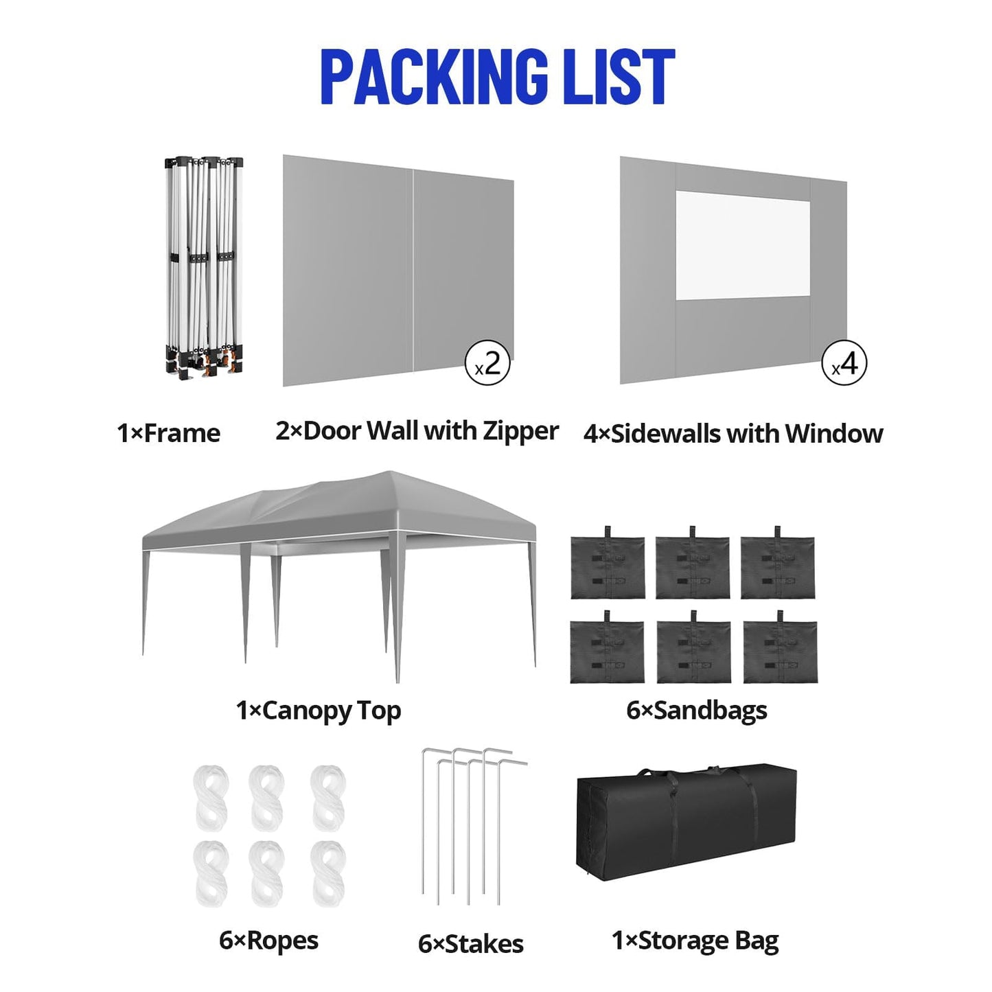 10x20FT Pop Up Wedding Party Tent with 6 Sidewalls, Heavy Duty Commercial Outdoor Canopy Gazebo, All Season Wind & Waterproof with Storage Bag, Gray