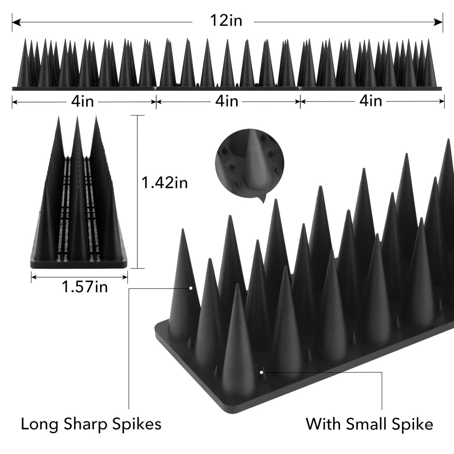 BORHOOD Bird Spikes, 40 Pack Pigeon Deterrent for Small Birds Raccoon Cats Defender for Outside to Keep Squirrel Away, Plastic Fence Spike for Railing and Roof-Black