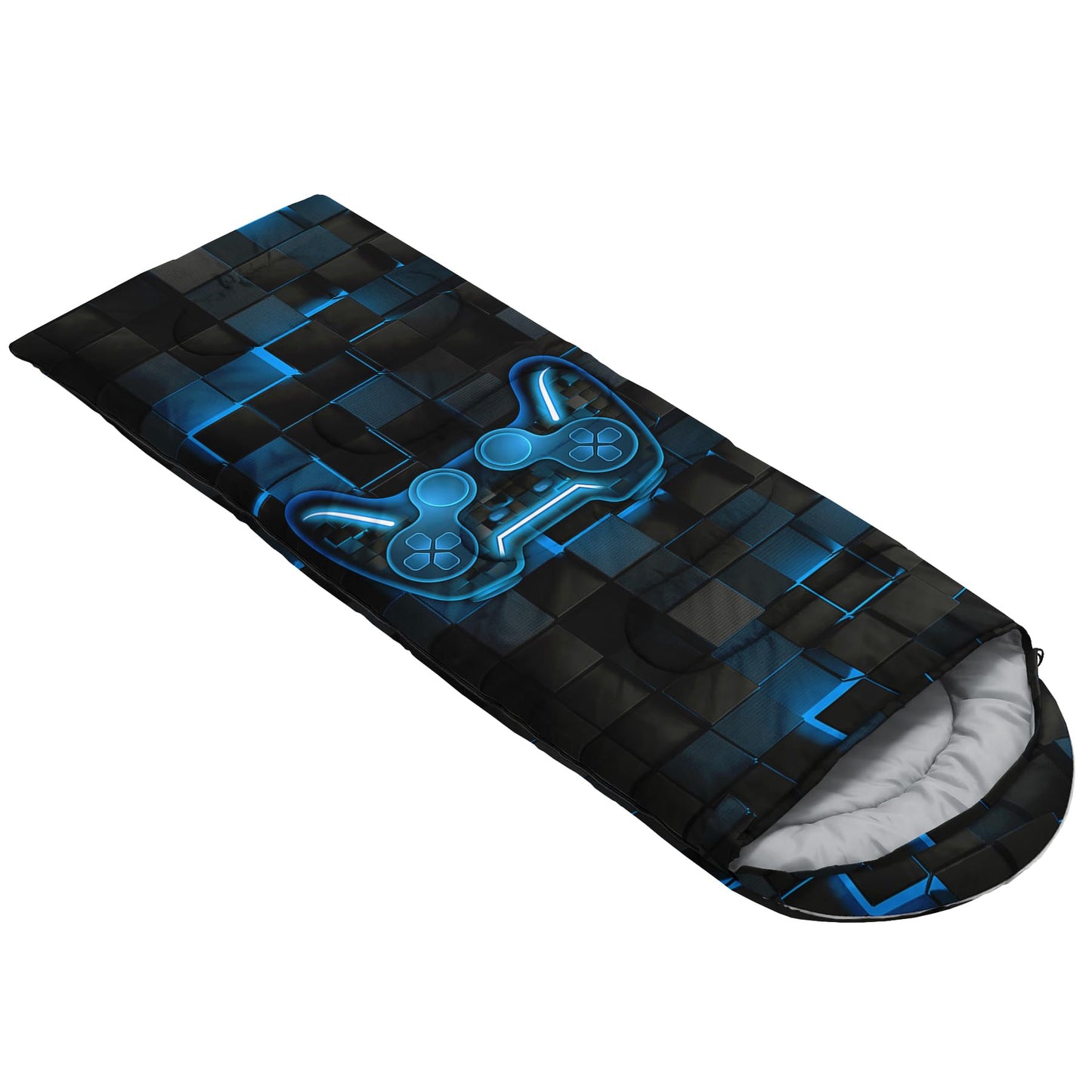Axolotl Gamepad Sleeping Bag,3 Season Warm and Cool Weather Game Console Sleeping Bag for Boys Teens,Waterproof Lightweight Geometry Hexagonal Sleeping Bag for Traveling,Outdoors Camping,Blue,Black