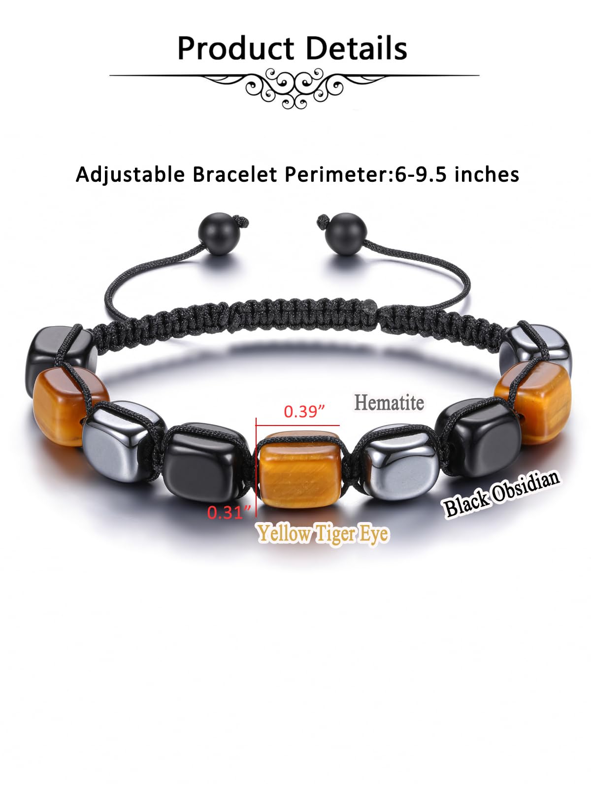 Jovivi Mens Healing Crystal Black Obsidian Tigers Eye Hematite Beaded Bracelet Natural Stone Beads Bracelet Triple Protection Jewelry Gifts for Men Women Reiki Yoga Energy Balancing