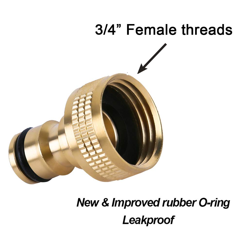 HQMPC Garden Hose Quick Connector Water Hose Quick Connect ¾ inch GHT Brass Easy Connect Fitting Quick Connect Hose Fittings Garden Hose Fitting Water Hose Connectors (3SETS)