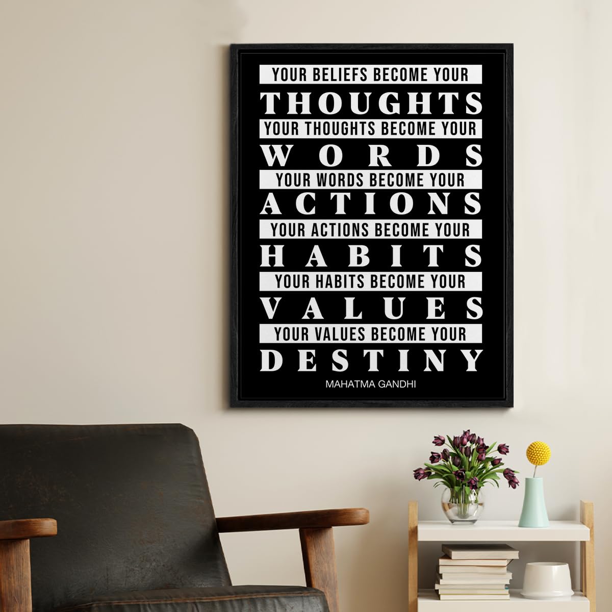 Inspirational Framed Canvas Wall Art Positive Watch Your Thoughts Poster Print Wall Decor Motivational Painting for Home Bedroom Office Decoration 11.5x15 Inches