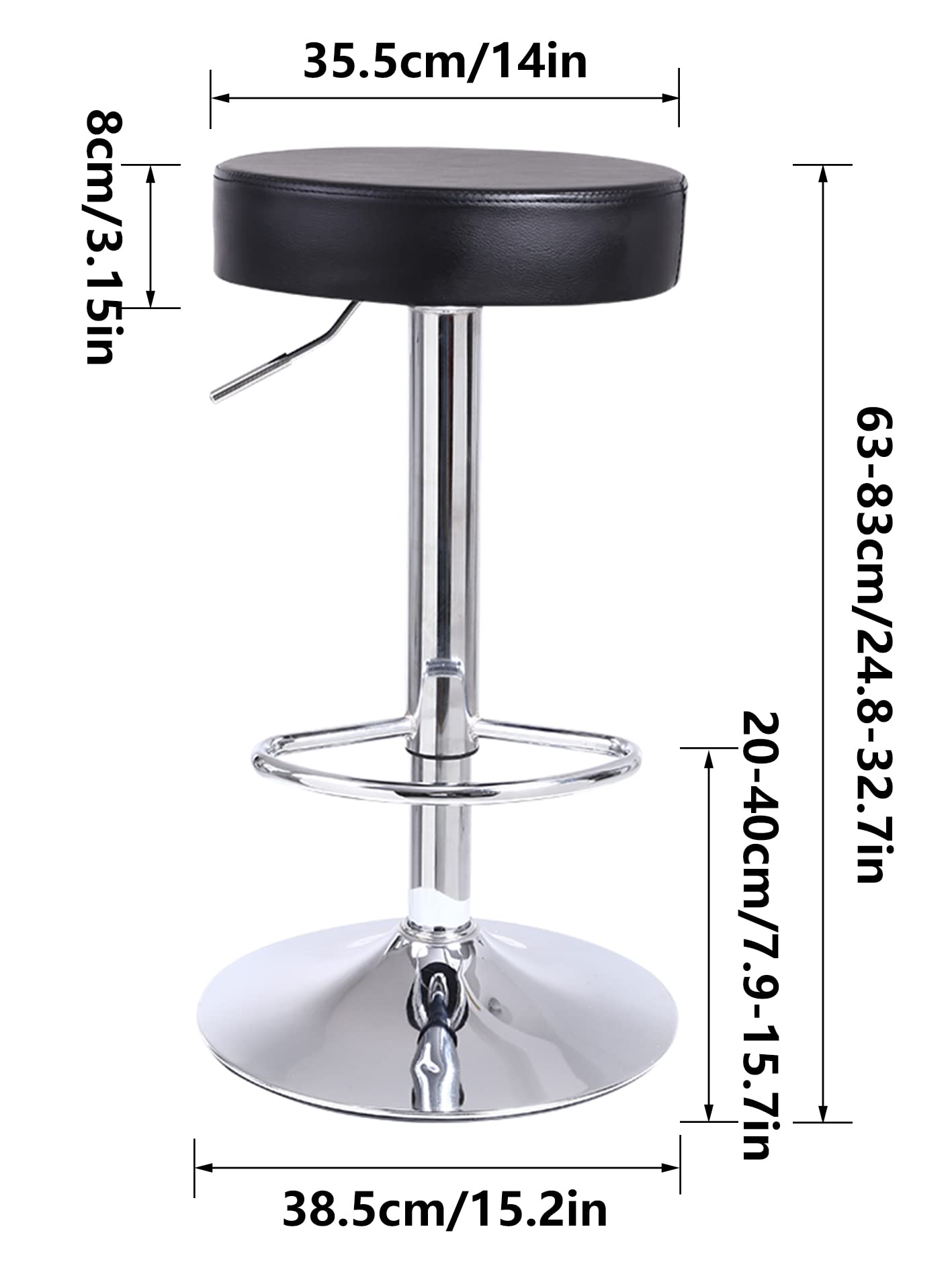 KKTONER Round Bar Stool PU Leather with Footrest Height Adjustable Swivel Pub Chair Home Kitchen Bar stools Backless Stool (Black)