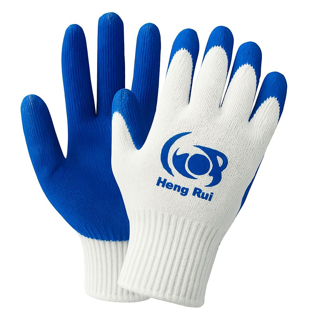 HENG RUI 100 Pairs Working Gloves Cotton/Poly With Blue Latex Rubber Palm Coated