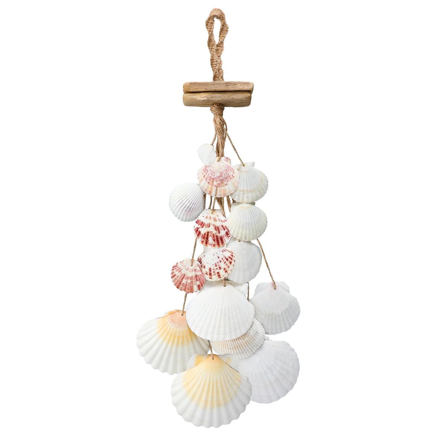 Novabright Wooden Beach Seashell Wall Hanging Decor Driftwood Seashell Wall Decor Scallop Shells Bathroom Decorations for Home Indoor Outdoor Coastal Living Room Bedroom and Dining, 20inches