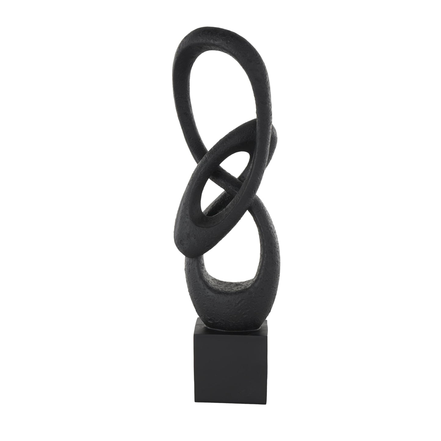 Deco 79 Polystone Abstract Decorative Sculpture Intertwined Loop Home Decor Statue with Block Base, Accent Figurine 6" x 4" x 20", Black