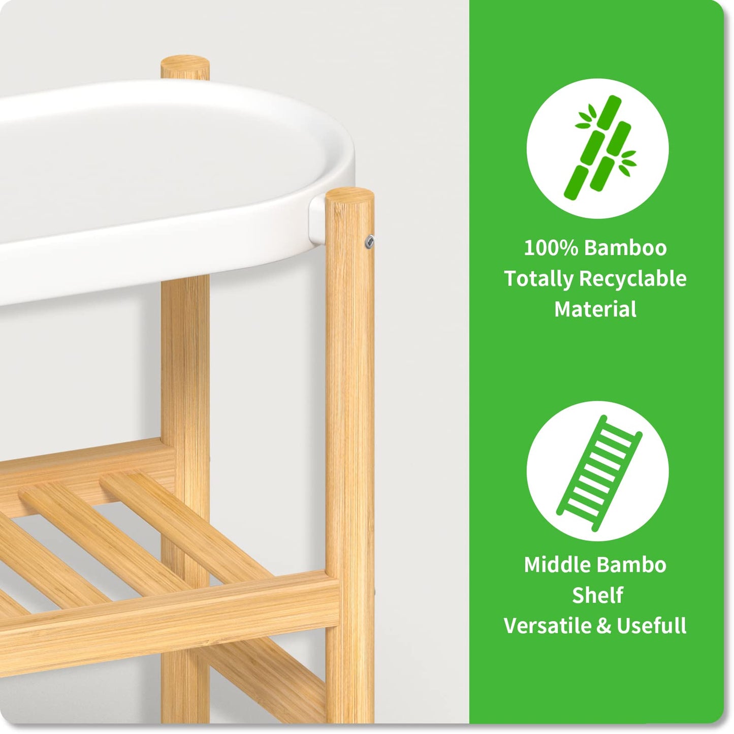HoVoit Bamboo Plant Stands Indoor, 2 Tier Steel Tray Plant Table Tall Corner Multiple Plant Holder Display Rack for Outdoor Garden Home