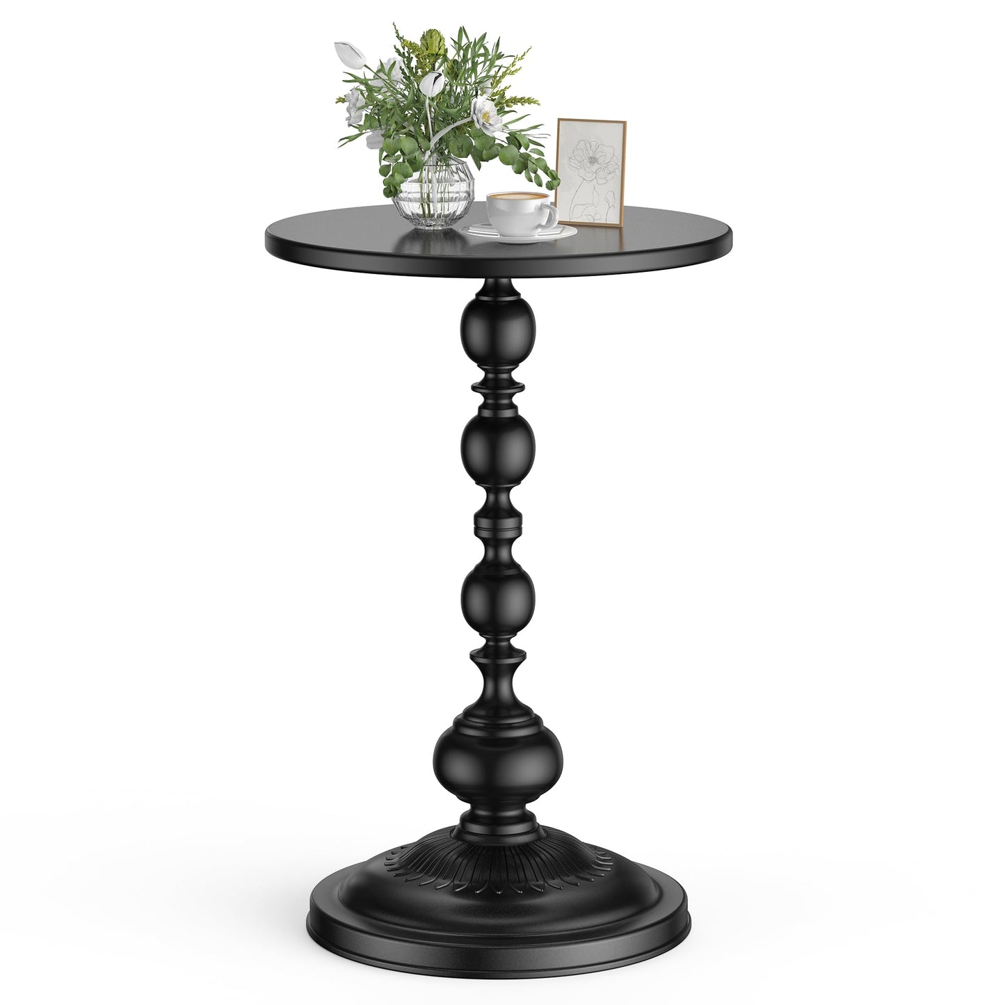 NTSJJTSS Side Table - Small Round Metal Accent Table for Living Room, Bedroom, Office - Modern Matte Black Pedestal Coffee Table for Small Spaces - 21" Height, Compact Drink Table for Sofa, Corners