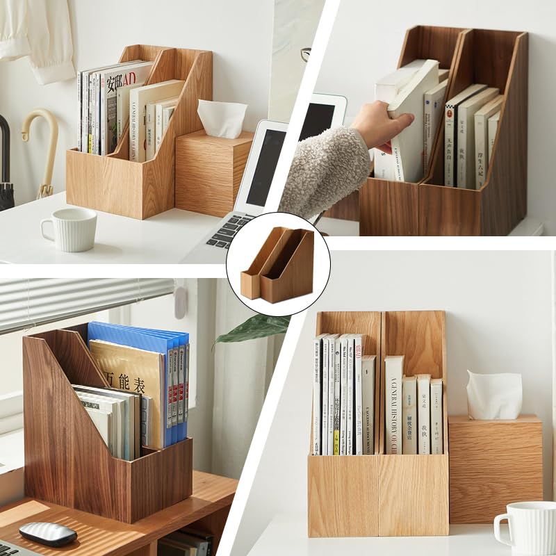 BISOZER Natural Wooden Bookshelf for Home & Office - Sturdy High-Capacity Storage Shelf with Soft Natural Wooden Grain, Durable Modern Design (Dark Wood)
