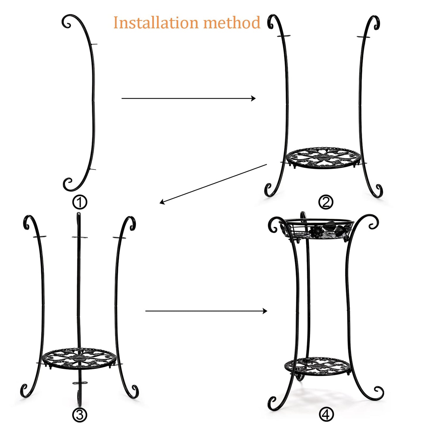 Yesland 2 Pcs Metal Plant Stand Indoor Outdoor, 2 Tier Black Iron Flower Plant Stand 26 Inches Detachable Tall Modern Plant Shelf Holder for Corner, Patio, Living Room, Garden