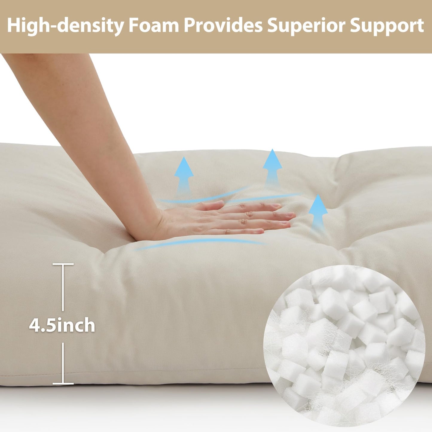 WEOAVRY 42 Inch Bench Cushions for Indoor Furniture, Super Soft Rectangle Bench seat Cushion Pad with Non-Slip Bottom, Waterproof Bench Pad for Window Porch(Beige, 42x16x4.5 Inch)