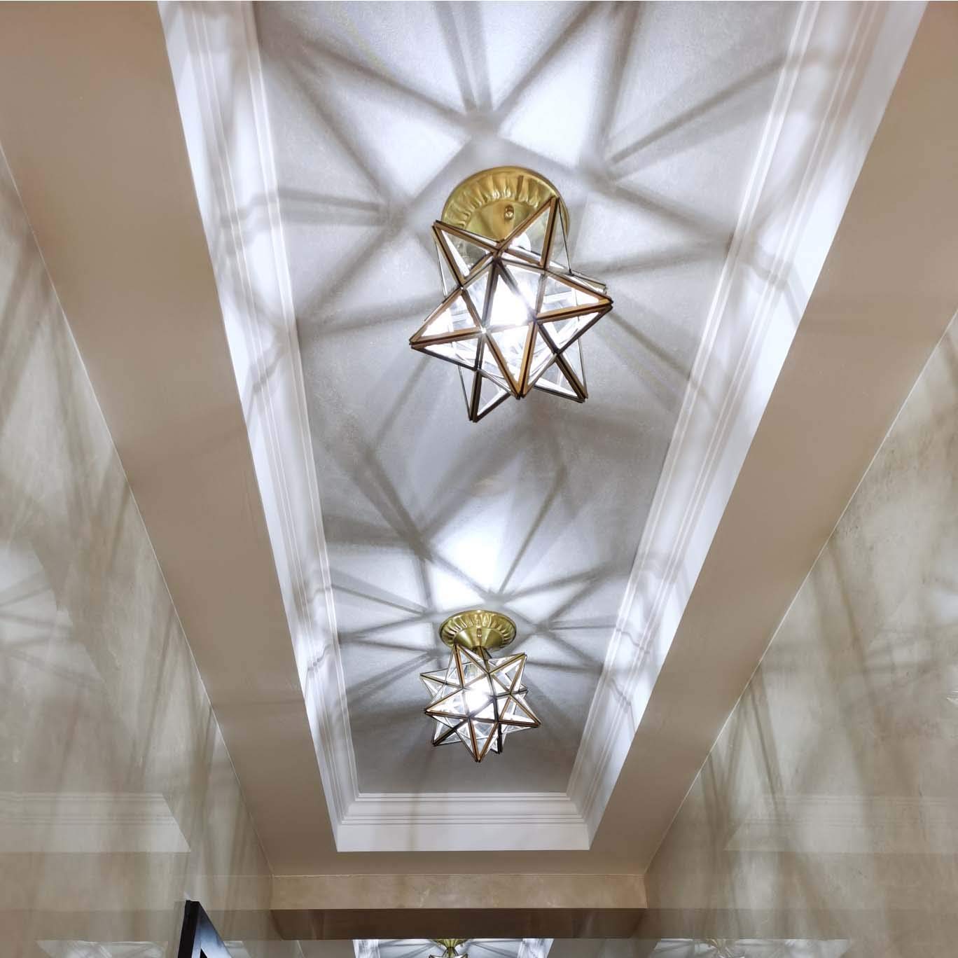 Bieye L10821 12-inch Moravian Star Tiffany Style Stained Glass Semi Flush Mount Ceiling Fixture, Suitable for Decorating Room (Clear Glass)