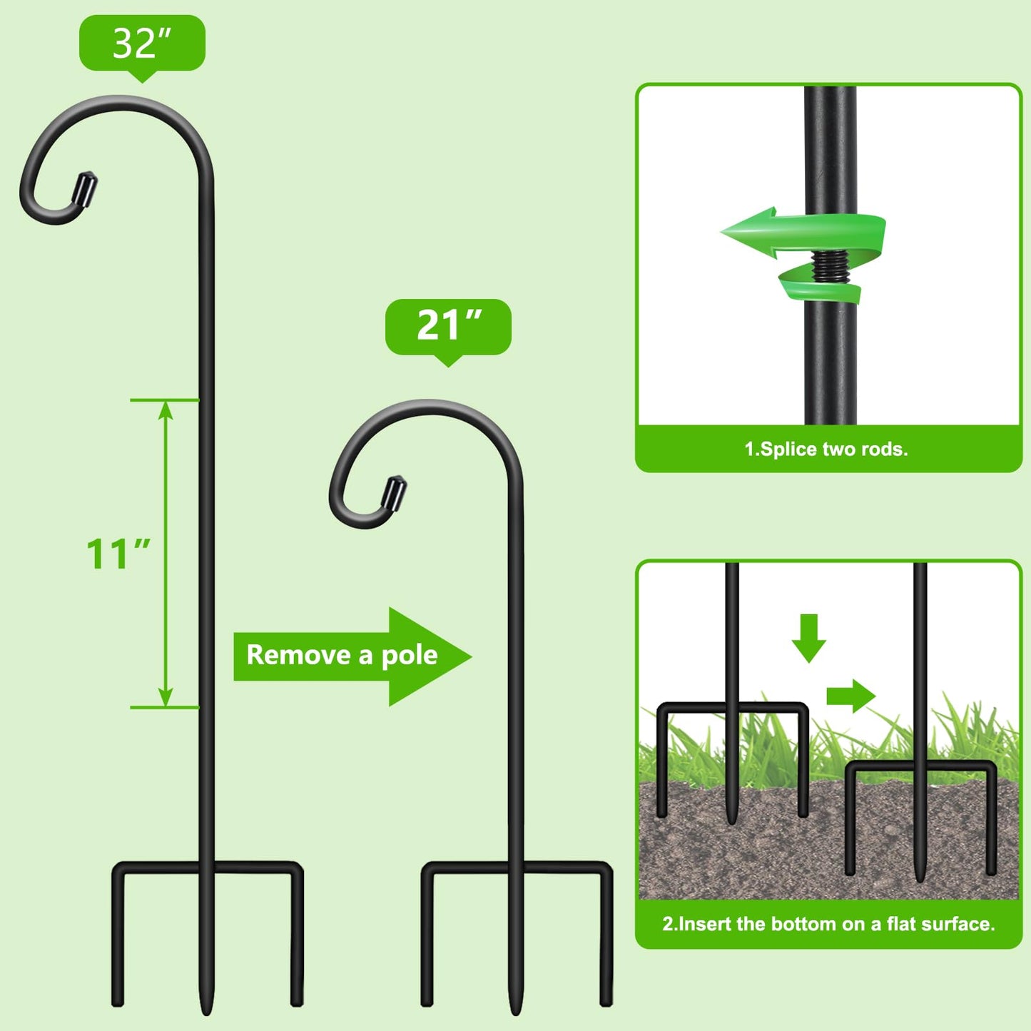 FEED GARDEN Adjustable 32 Inch Shepherd Hooks Rust Resistant Steel Shepard Hooks for Outdoor Hanging Lanterns, Bird Feeders, Solar Lights, Weddings Decor 8 Pack