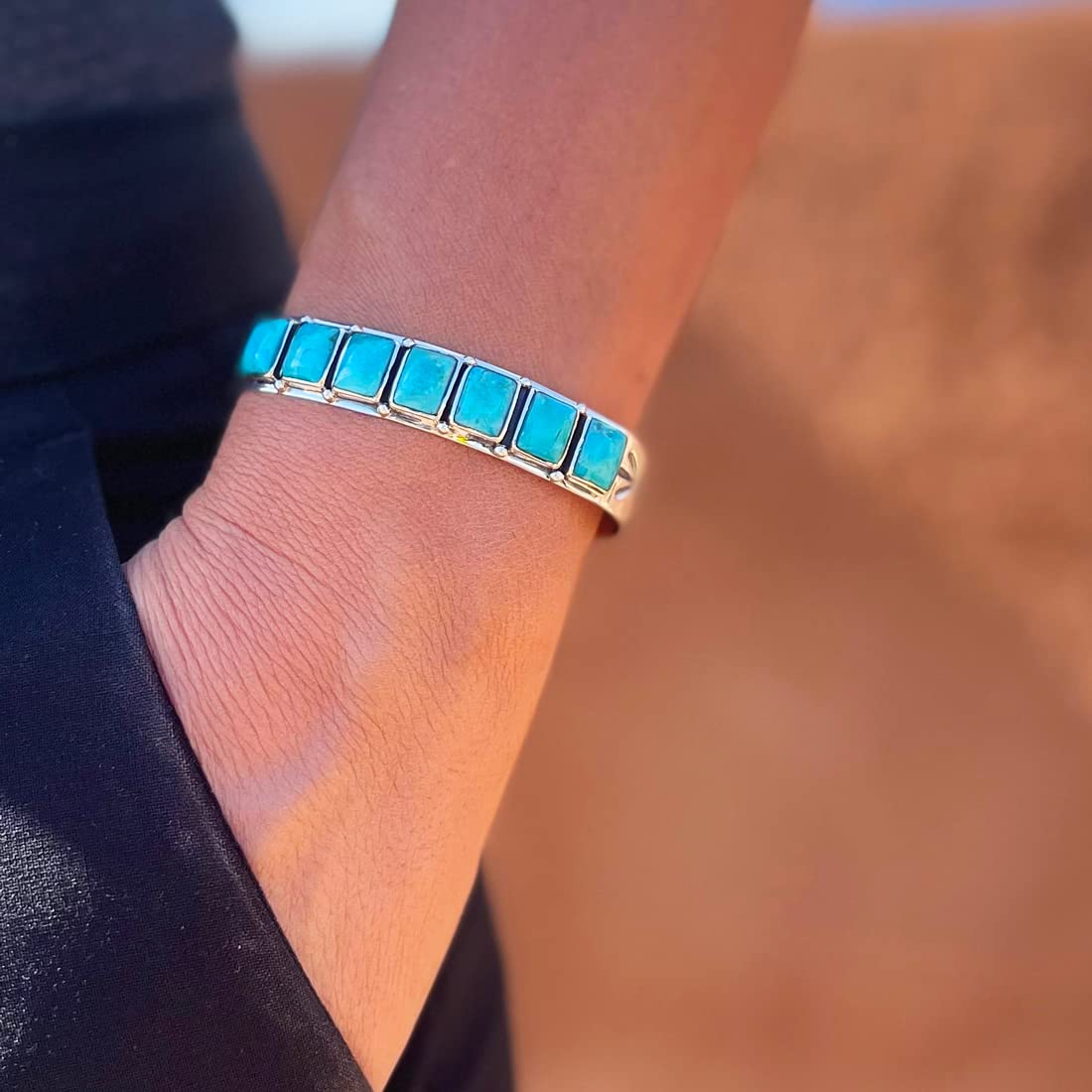 Turquoise Bracelet Sterling Silver 925 Genuine Gemstones Cuff
