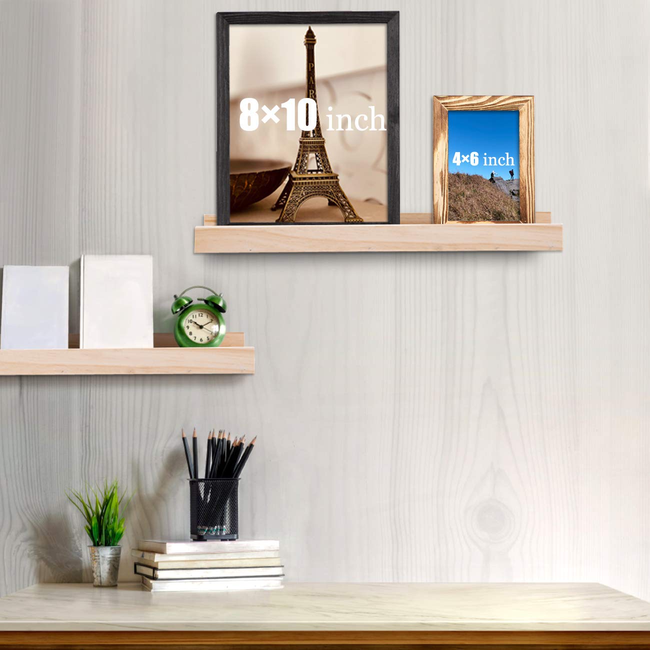 AZSKY Picture Ledge Shelf, Small Floating Shelves Set of 2, 16 Inches Nursery Book Shelves for Storage, Bookshelf Wall Mounted for Living Room Bedroom Decor Books Photo Frames,Natural
