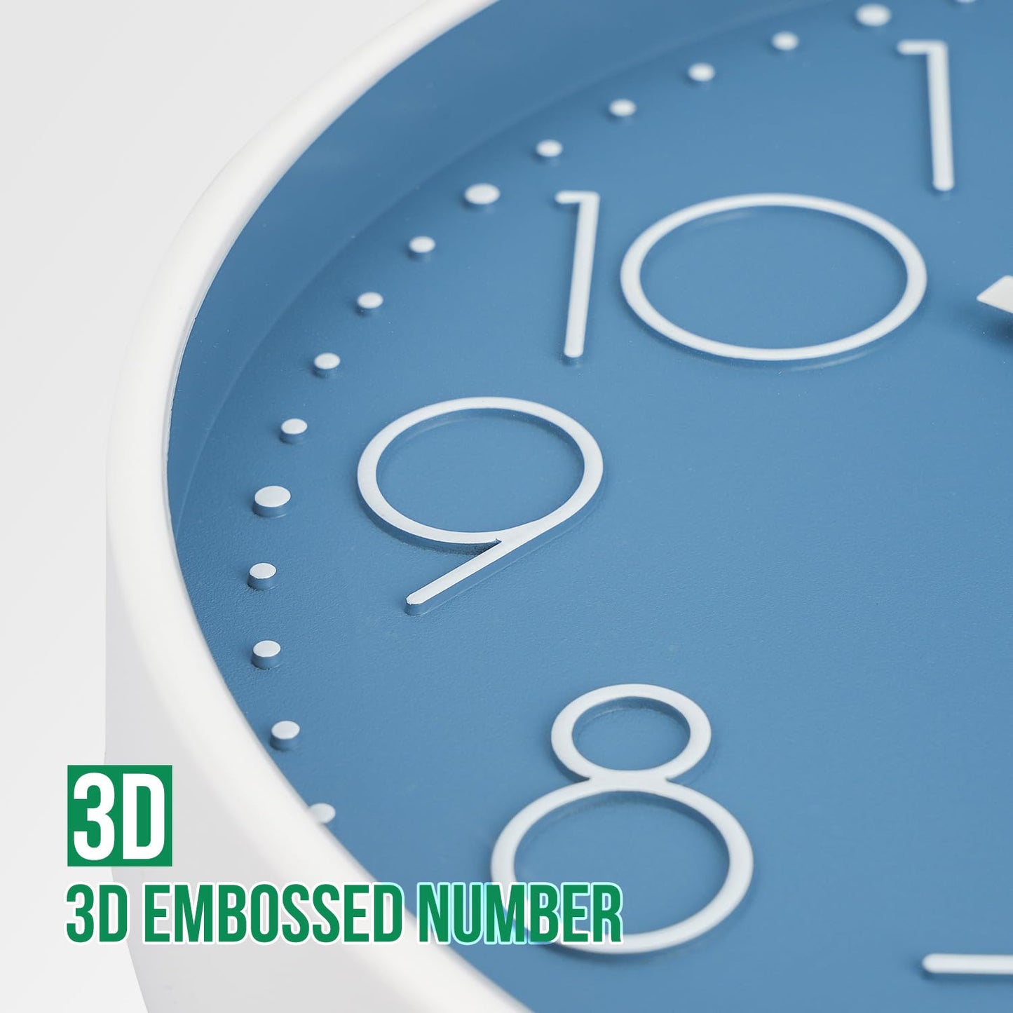 bakbrand Wall Clock 12 Inch Non-Ticking Silent Modern Simple Style Round Decor Clock Cerulean Stereoscopic Dial Quartz Wall Clocks for Home/Office/School/Living Room/Bedroom/Kitchen