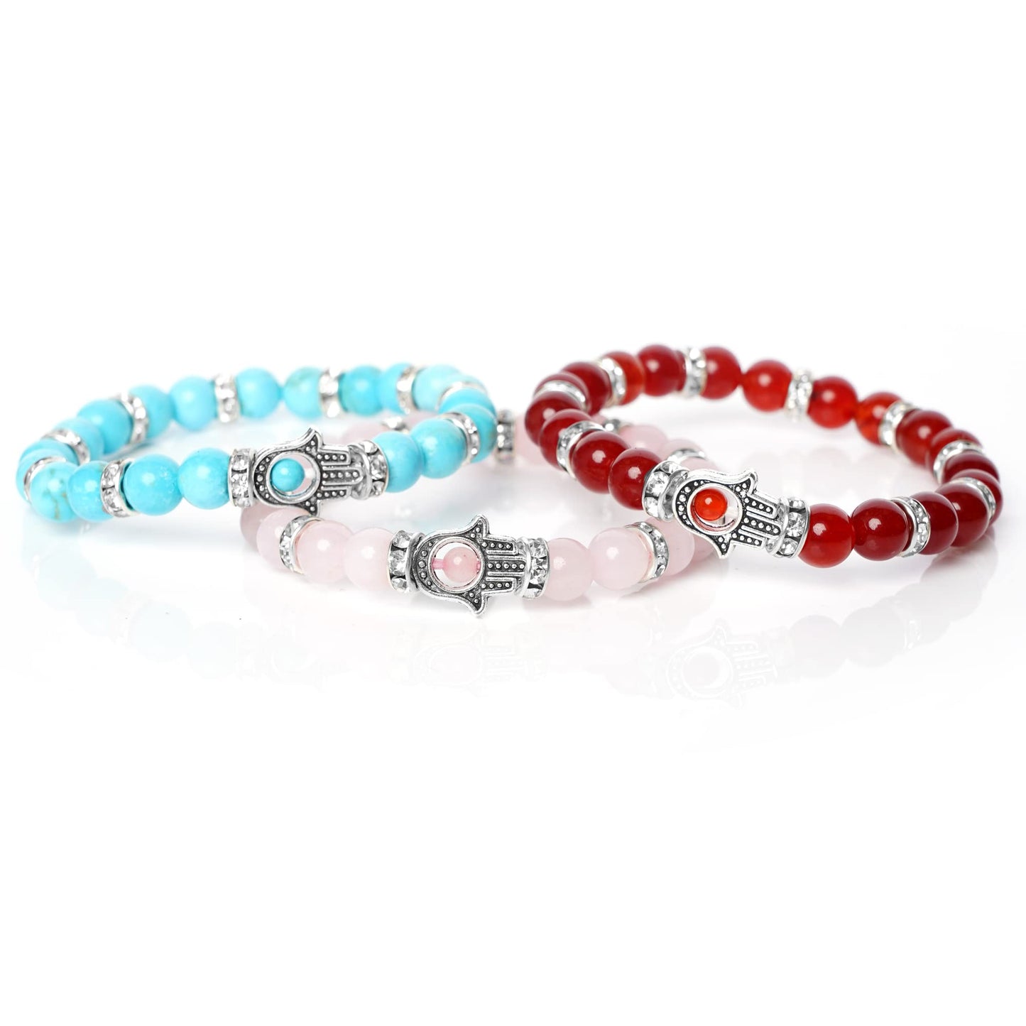 Healing Crystal Bracelet, Chakra Bracelets for Women & Men, Bracelet for Meditation, Positive Energy & Balance, Handmade Bracelets Crystal by Karma Pledge (Turquoise, Carnelian and Rose Quartz)